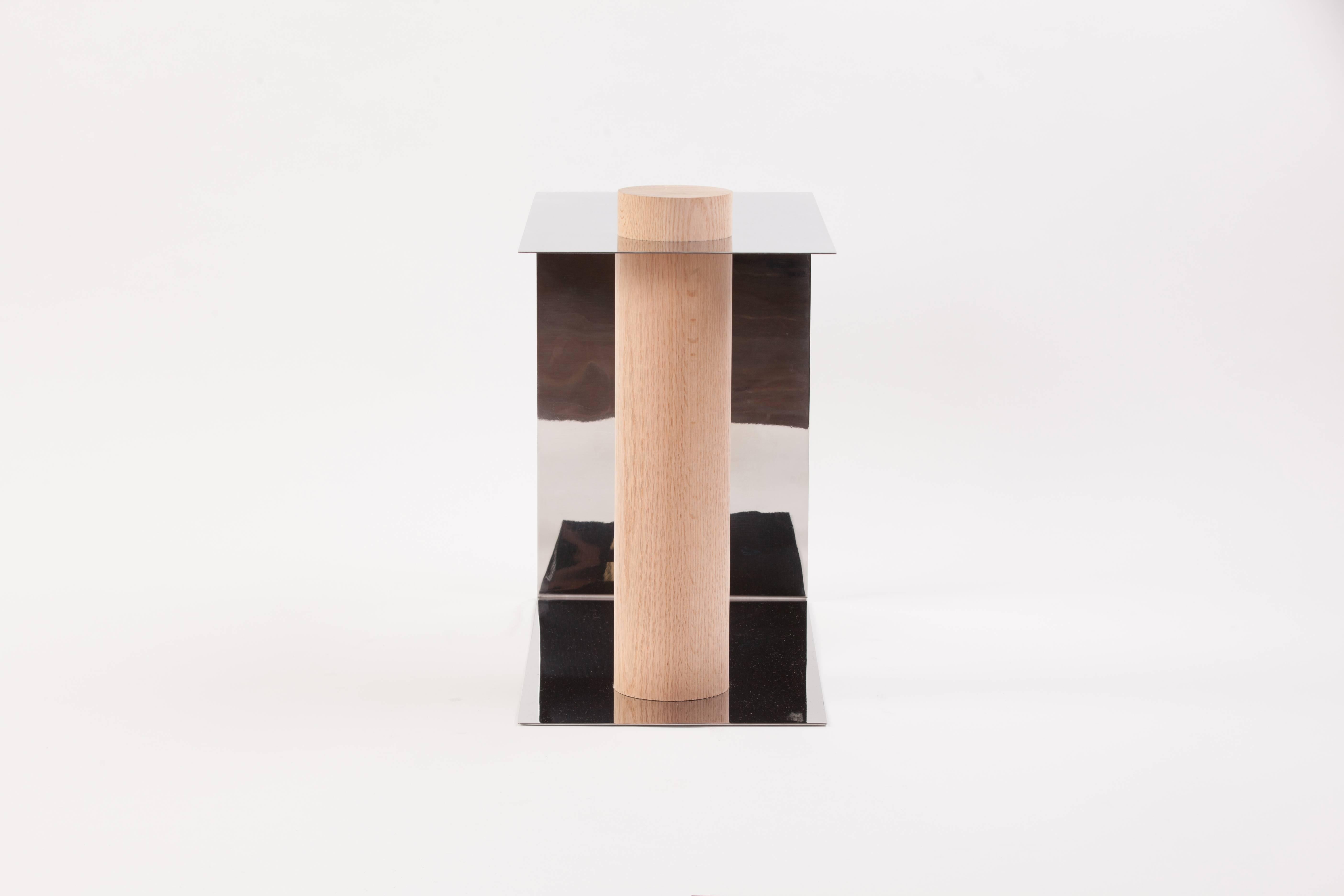 Modern In Stock, Puru Side Table in Stainless Steel & White Oak by Estudio Persona