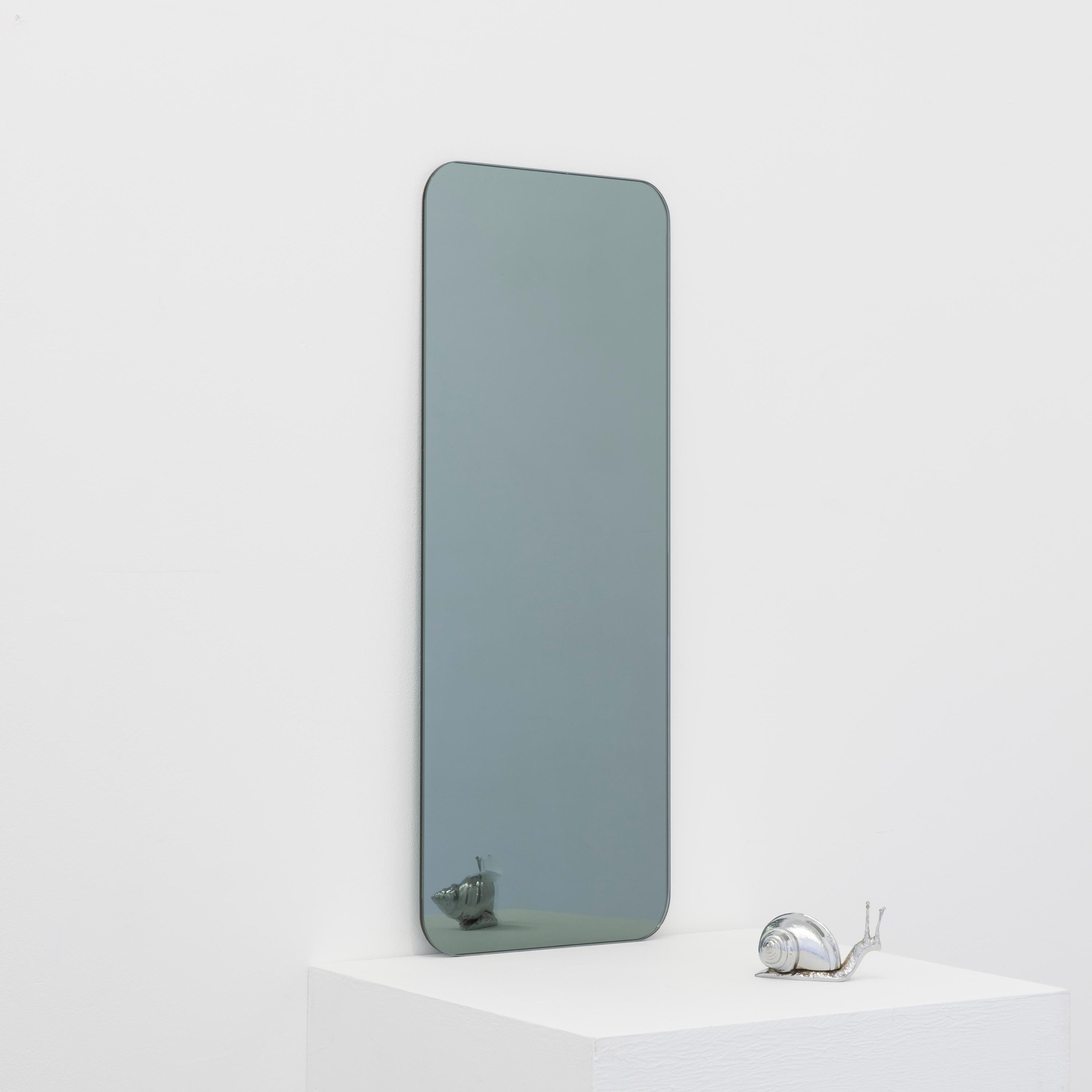 Contemporary In Stock Quadris Black Tinted Rectangular Frameless Minimalist Mirror, Small For Sale