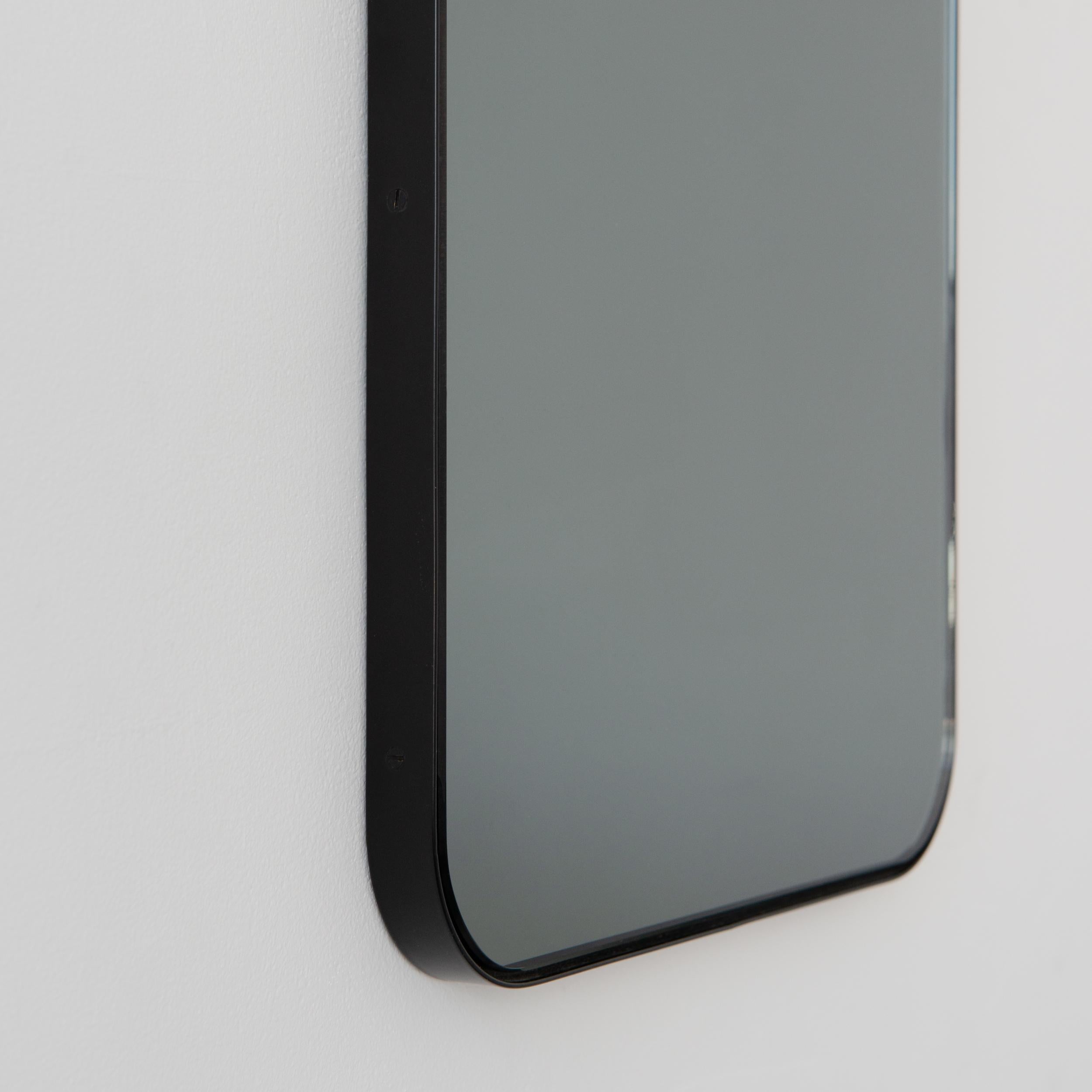Aluminum In Stock Quadris Black Tinted Rectangular Mirror with a Black Frame, Small For Sale