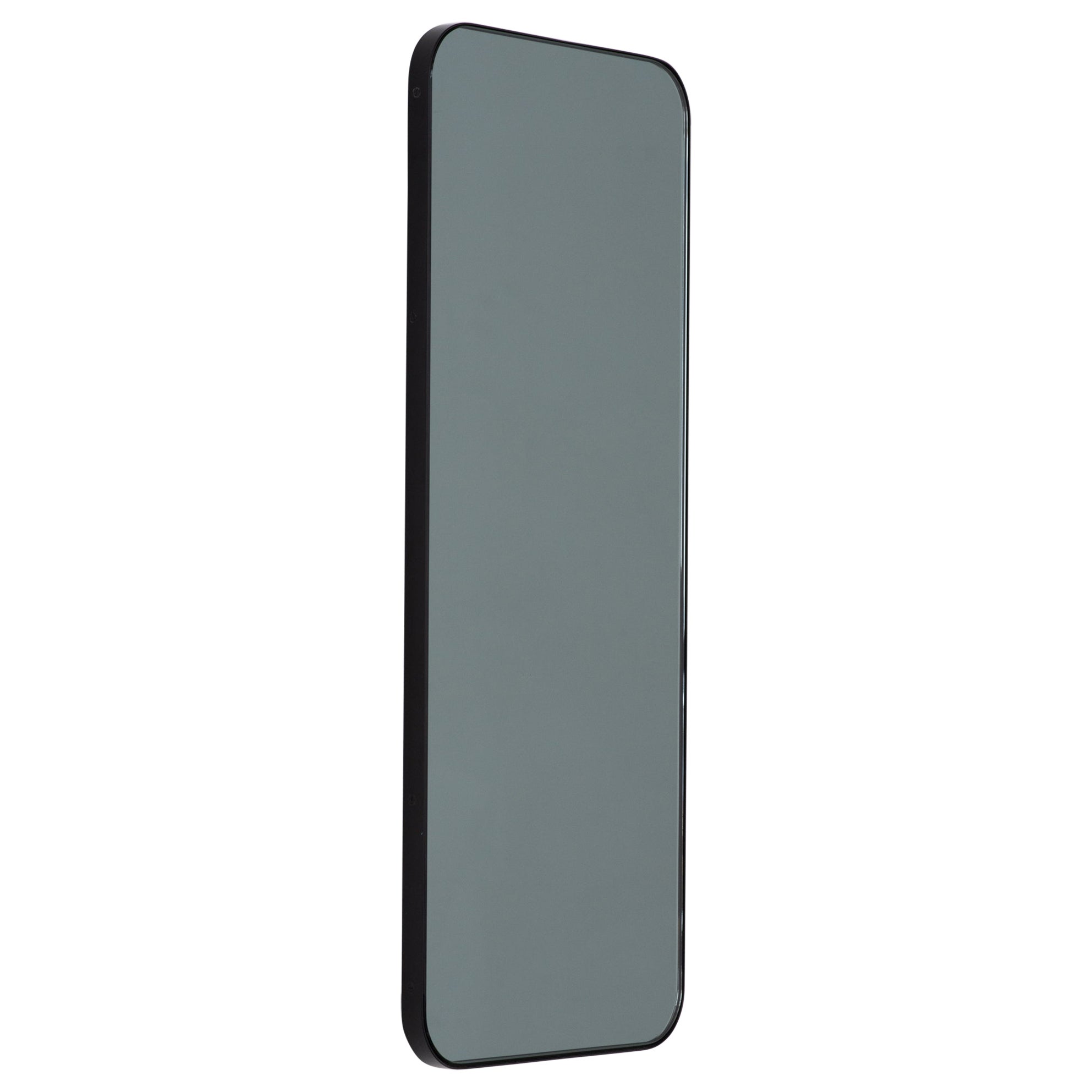 En stock Quadris Black Tinted Rectangular Mirror with a Black Frame, Small