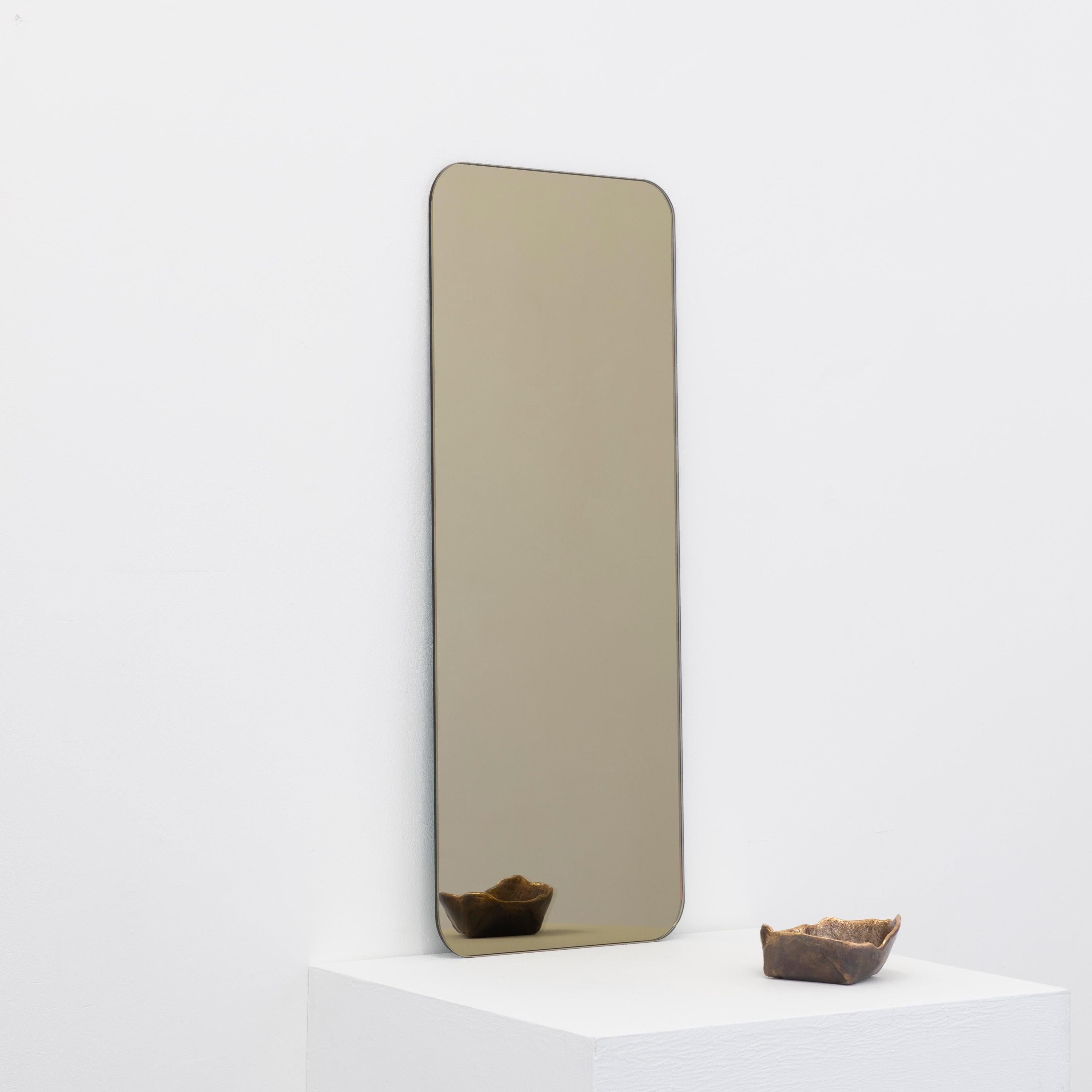 In Stock Quadris Bronze Rectangular Frameless Contemporary Mirror, Small For Sale 1