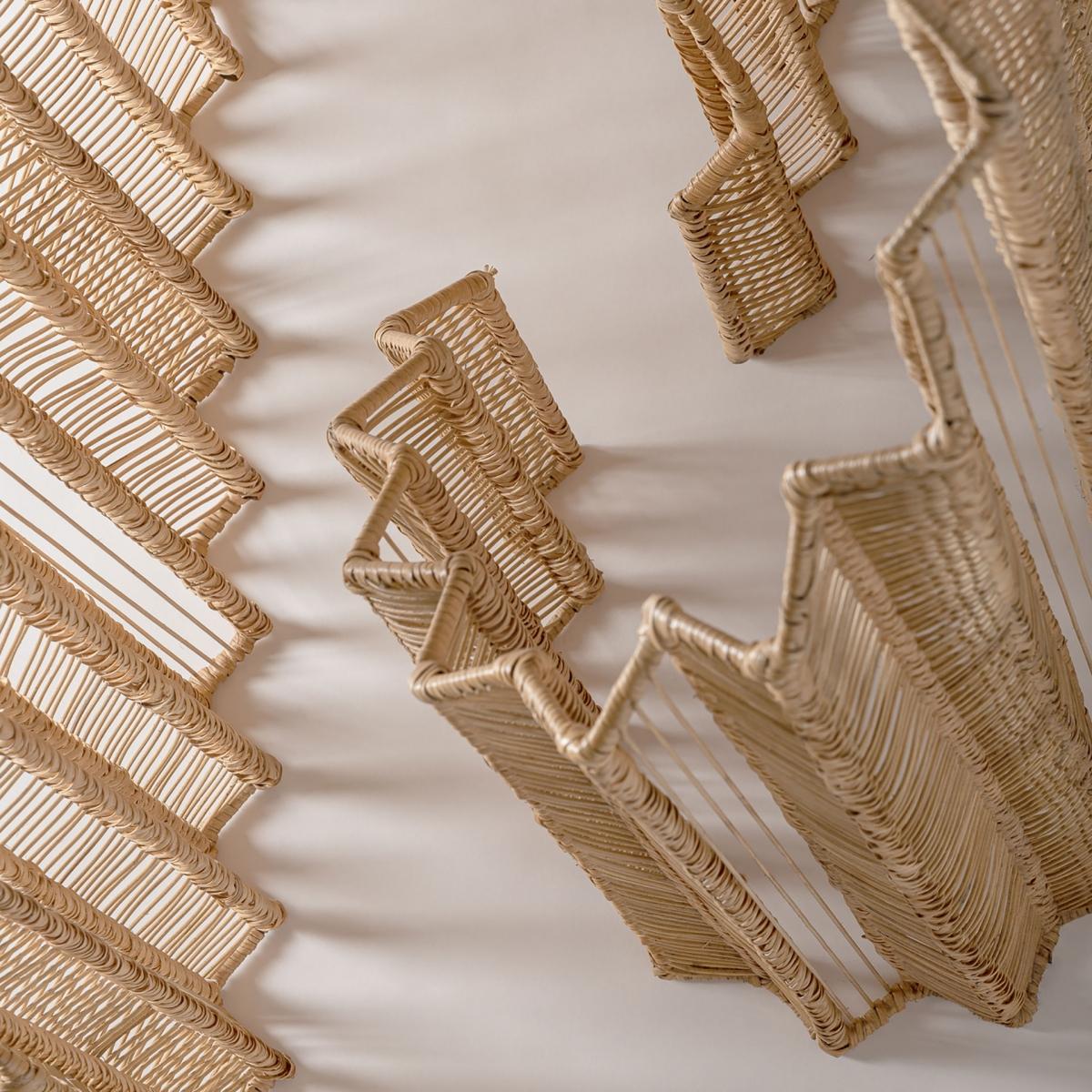 InStock Rattan Room Divider Featuring Two Curved Panels For Sale at