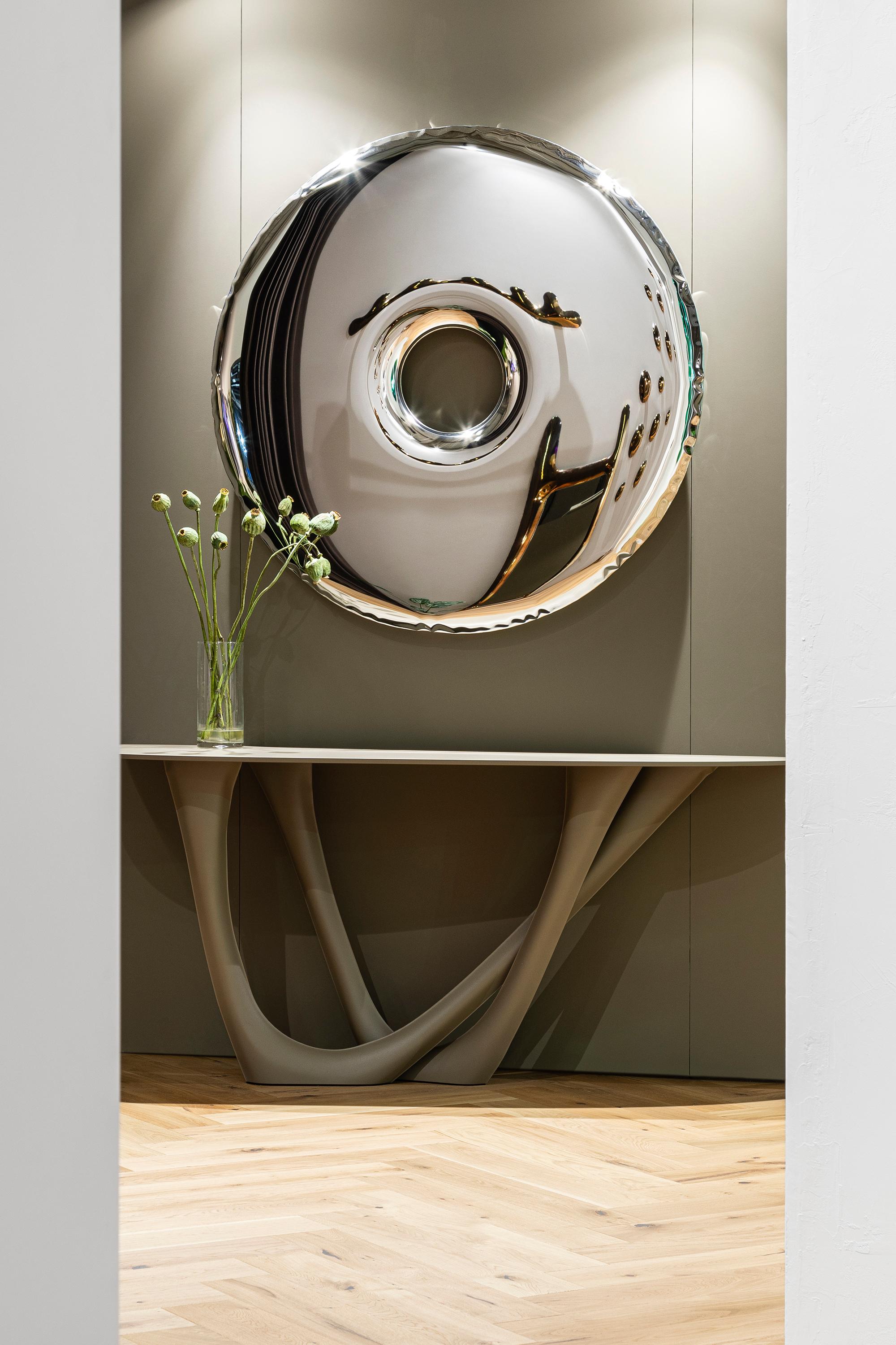 In Stock Rondo 150 Polished Stainless Steel Wall Mirror by Zieta For Sale 1