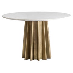 Fast Track, Round Marble Table With Pleated Steel Base