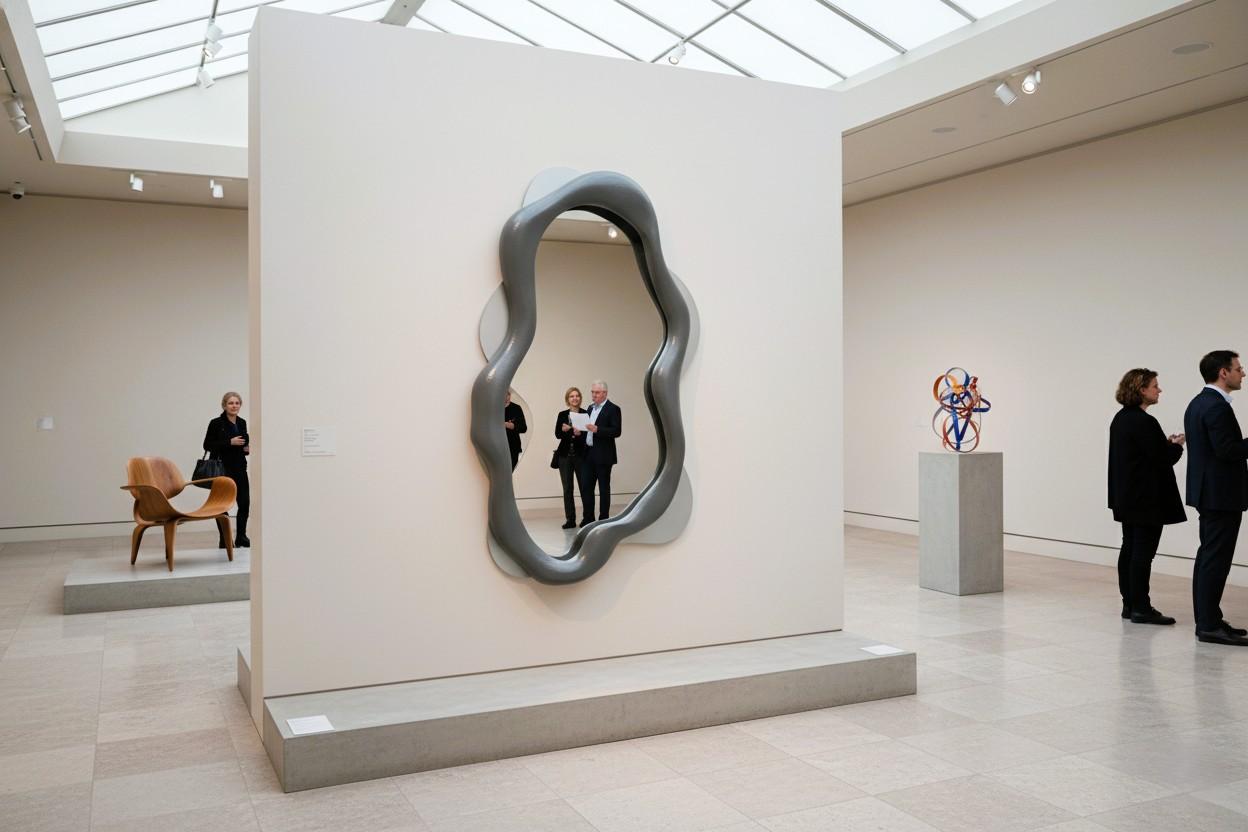 Vorrätig Skulpturaler Spiegel Ft. Organisch gewellter Rahmen in strukturierter Zinn-Patina (Portugiesisch) im Angebot