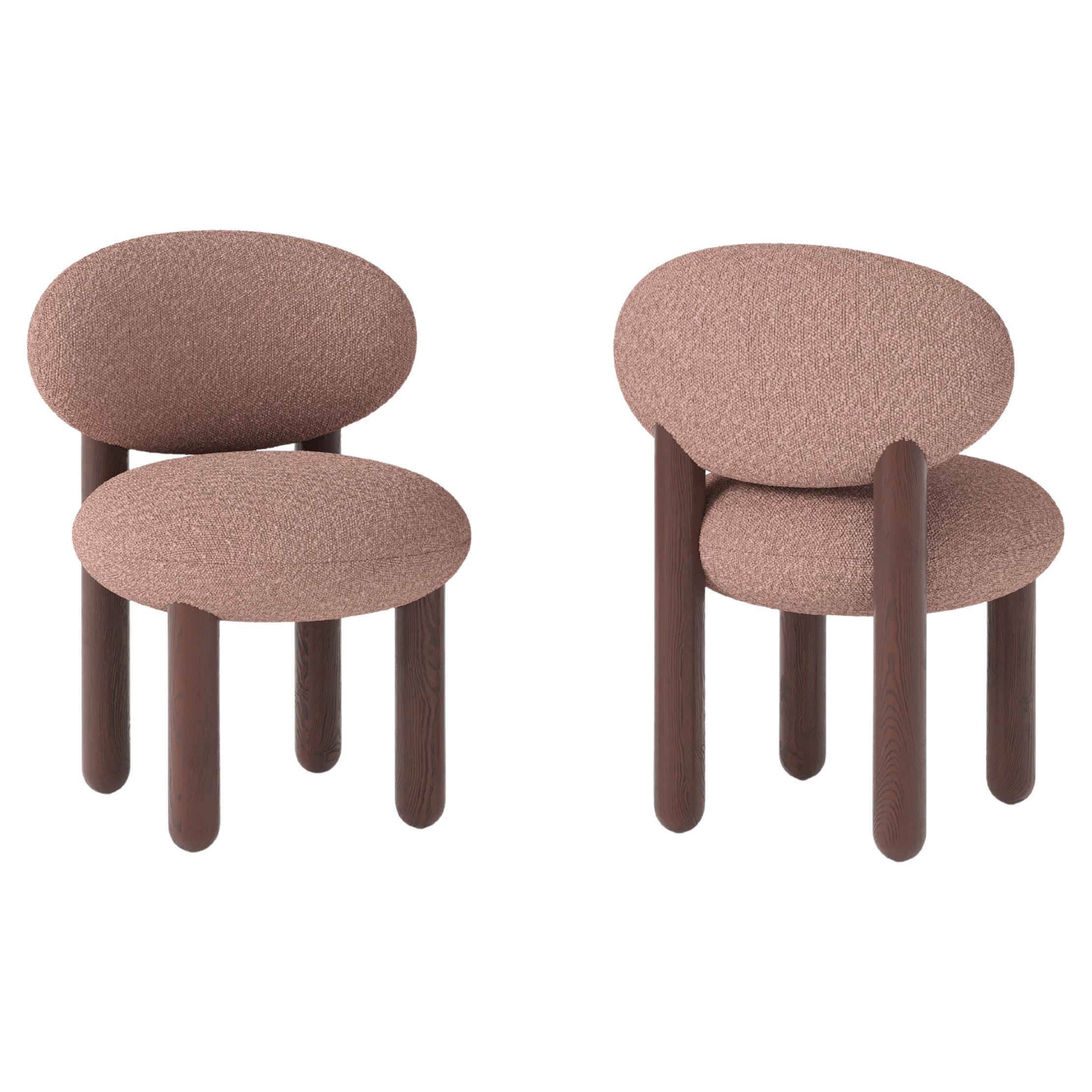 AUF LAGER! 2er Set minimalistischer Flock-Esszimmerstühle CS2 aus Boucle #2072 von NOOM im Angebot