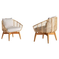 In-Stock, Set of 2 Rattan Armchairs in Pleated Design