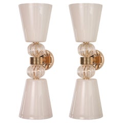 In stock! Set of 2 White and clear Murano Glass sconces with gold plated Frame