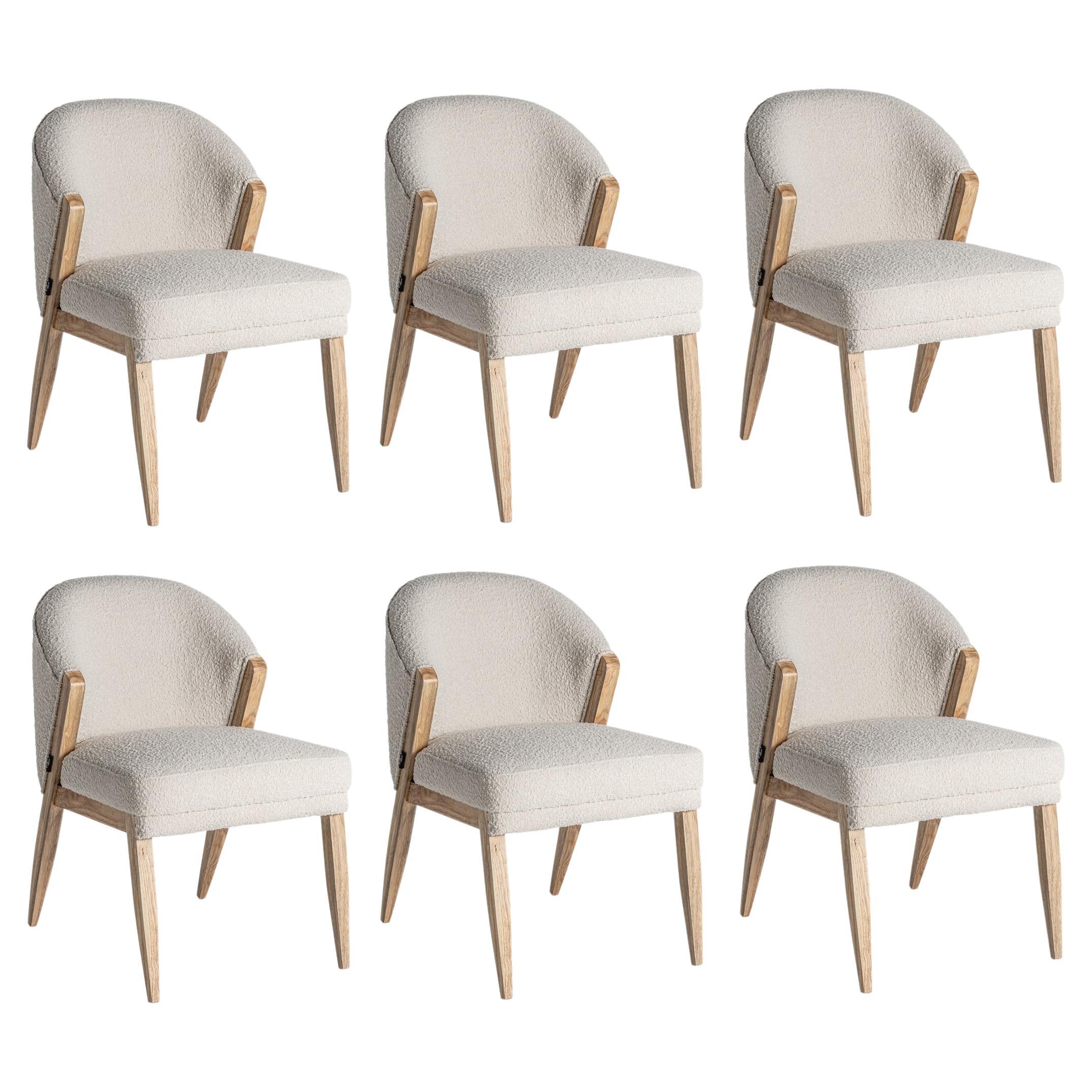 InStock Set of 6 White Bouclé Dining Chairs For Sale at 1stDibs