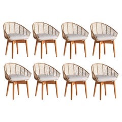In-Stock, Set of 8 Rattan Dining Chairs in Pleated Design