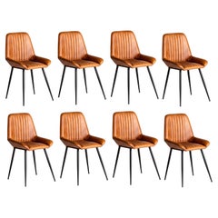 In-Stock, Set Of 8 Vintage Style Dining Chairs In Caramel Leather