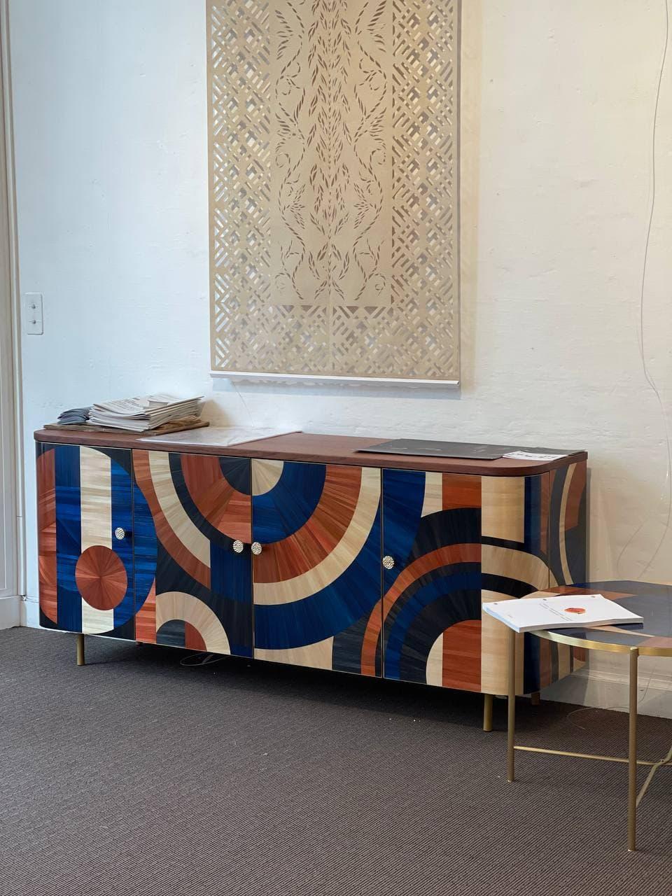 READY TO SHIP Solomia Straw marquetry Art Deco wood cabinet by RUDA Studio. 
The item was exhibited at Paris Design Week 2021.

The cabinet Solomia is inspired by the fertility of our land. The ornament is made in the ancient straw marquetry
