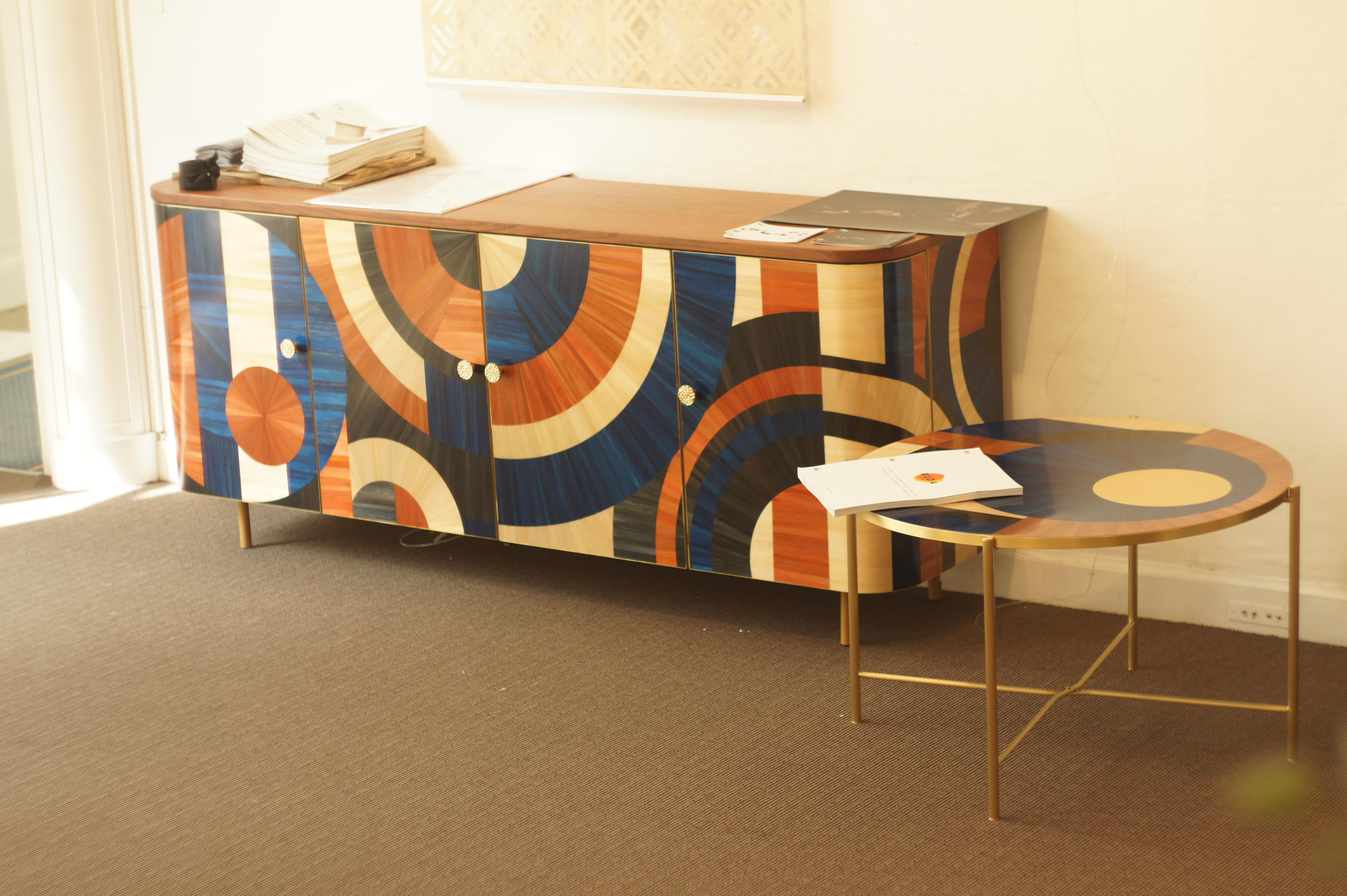 Contemporary On Sale & Ready To Ship Solomia Straw Marquetry Modern Credenza Drawer by RUDA 