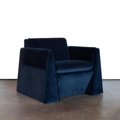 In Stock Tabei lounge chair by Crump and Kwash in Blue Corduroy