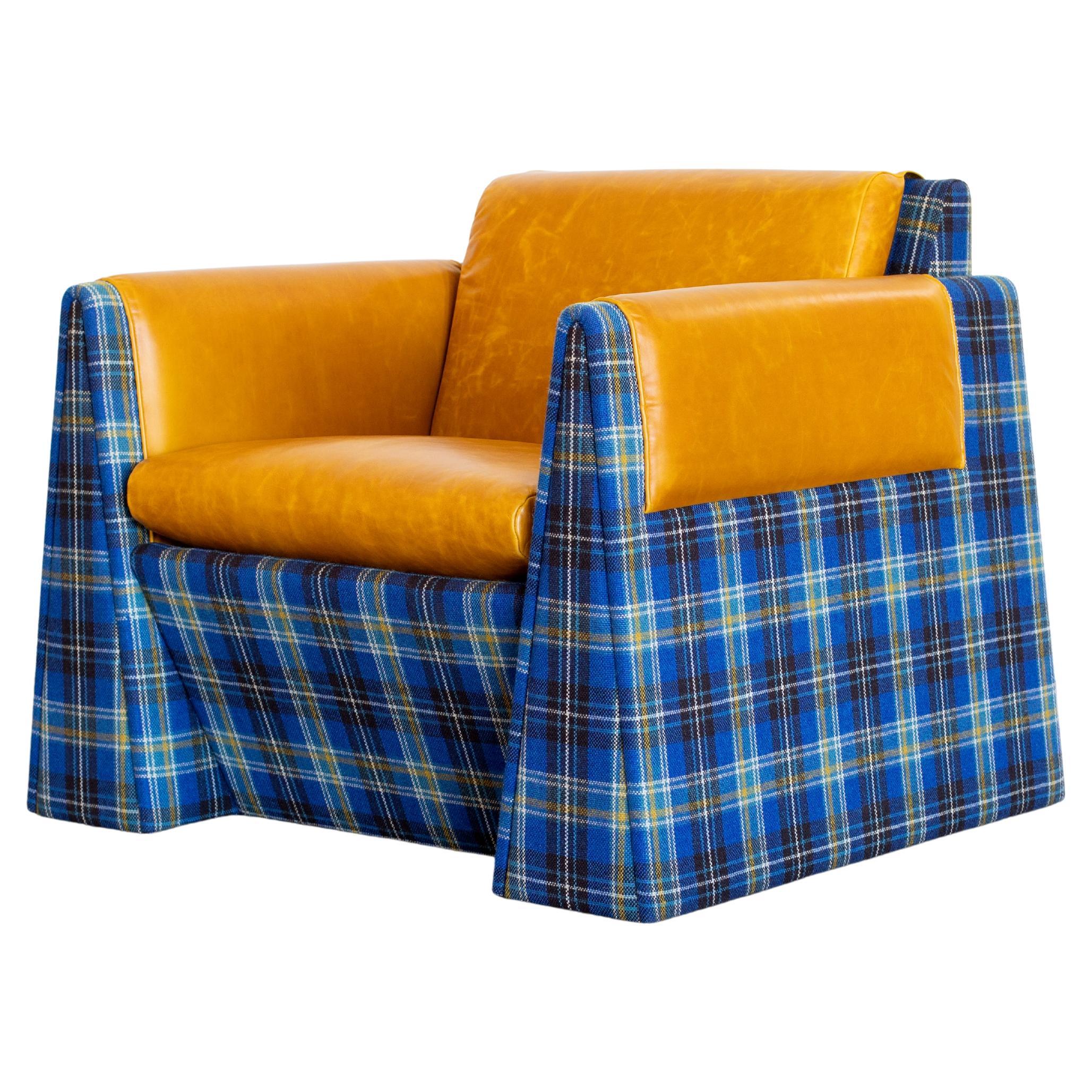In Stock Tabei lounge chair by Crump and Kwash in Plaid and Leather