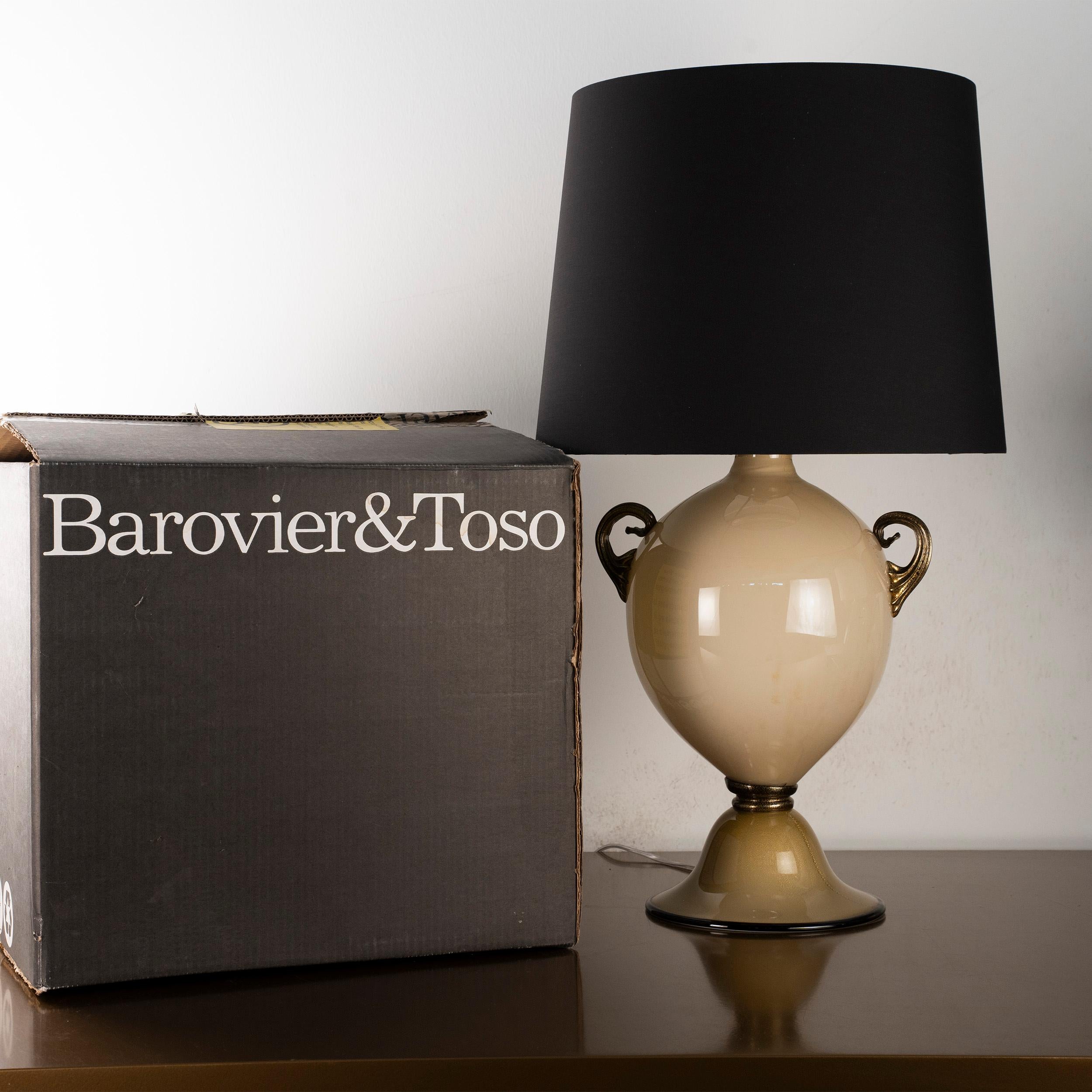 In Stock Table lamp Murano glass Barovier&Toso Lampshade, Ivory Black and Gold Italiano en venta