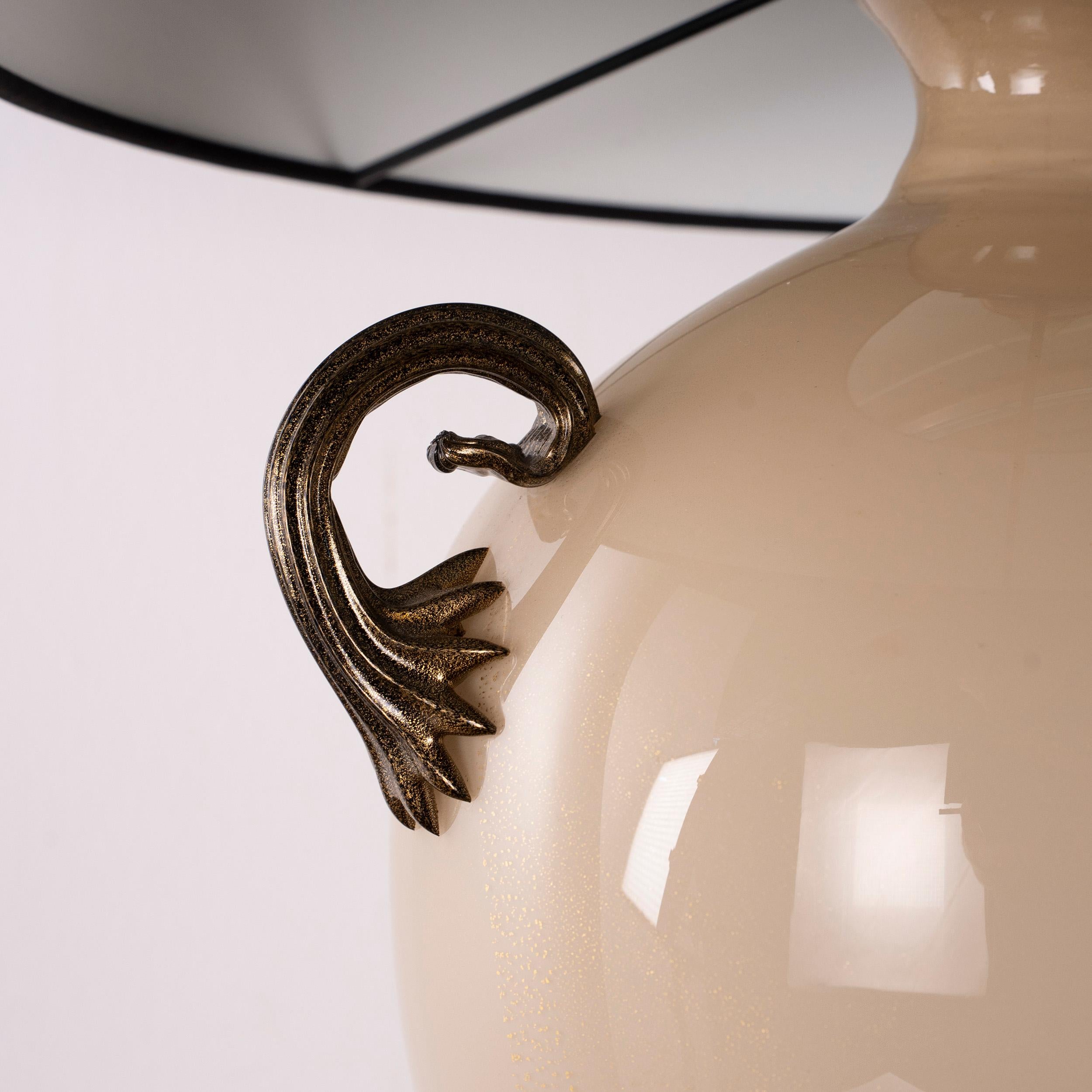 In Stock Table lamp Murano glass Barovier&Toso Lampshade, Ivory Black and Gold Acero en venta