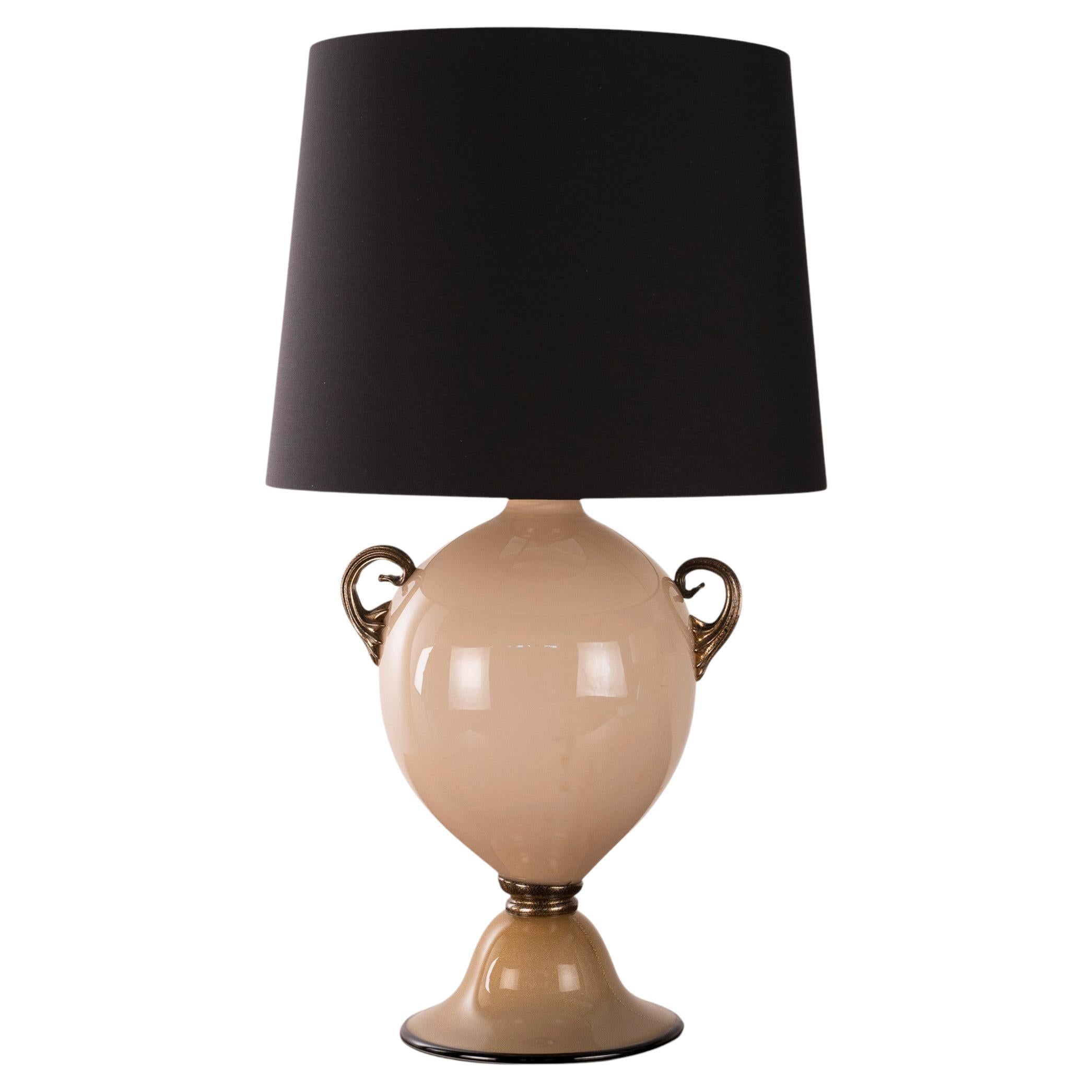 In Stock Table lamp Murano glass Barovier&Toso Lampshade, Ivory Black and Gold en venta