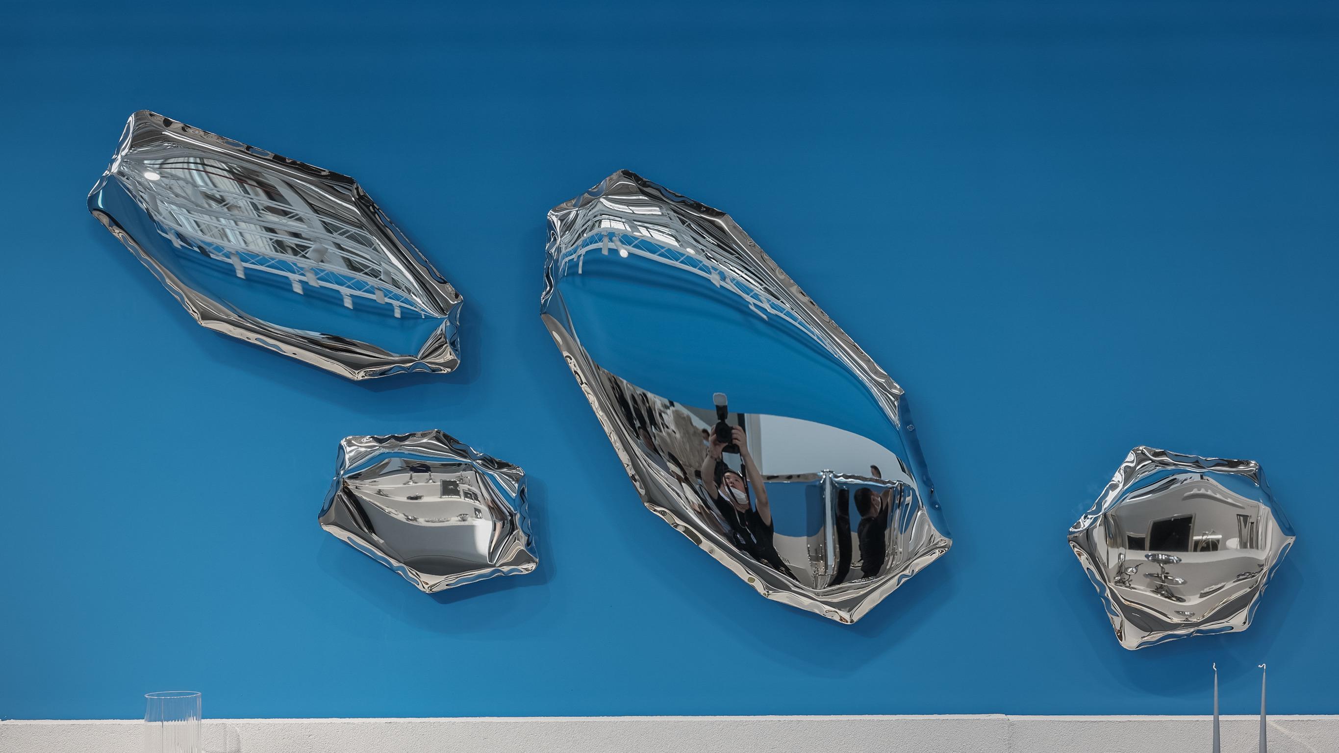 In Stock Tafla C6 Polished Stainless Steel Wall Mirror by Zieta For Sale 1