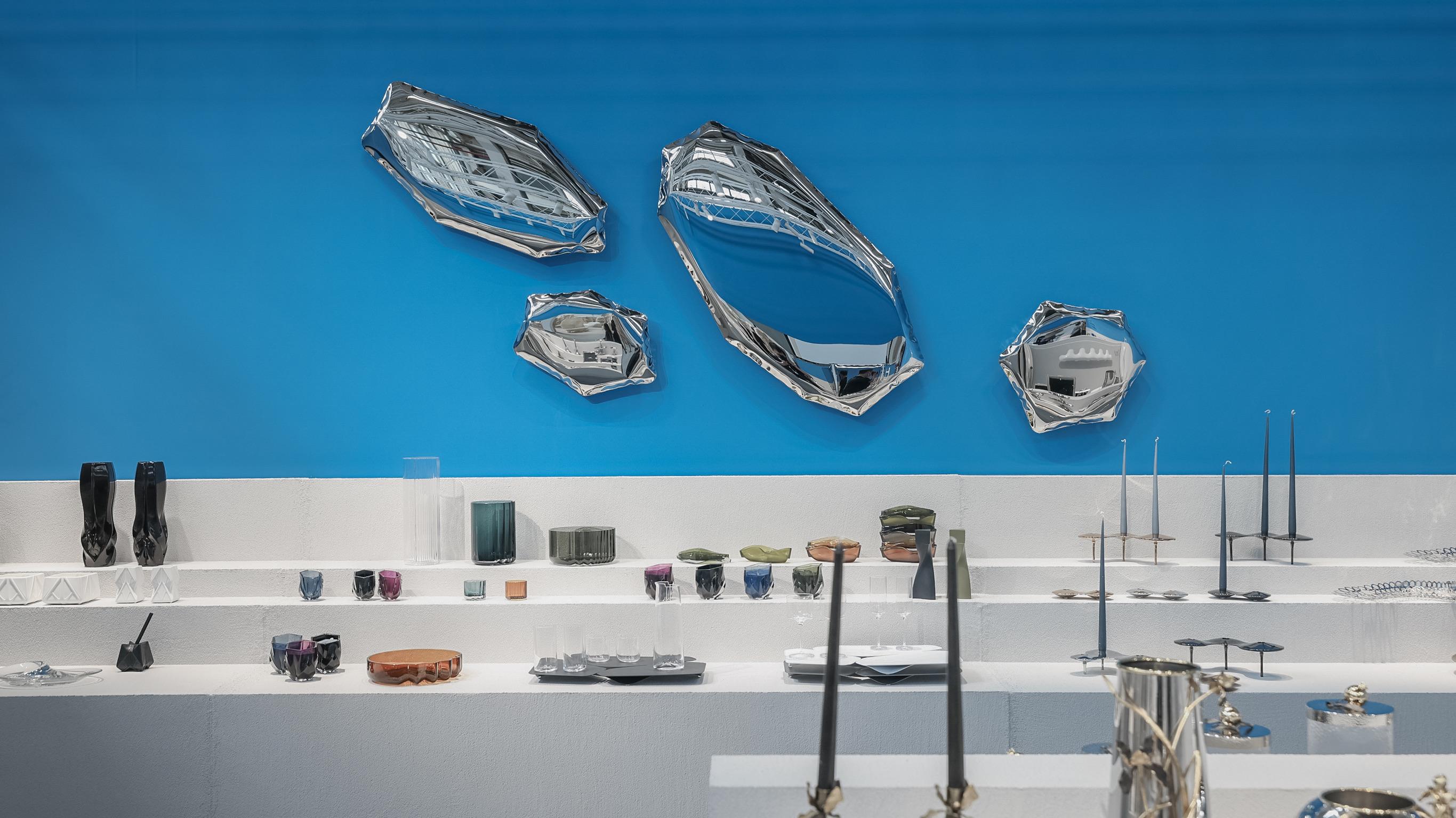 In Stock Tafla C6 Polished Stainless Steel Wall Mirror by Zieta For Sale 5
