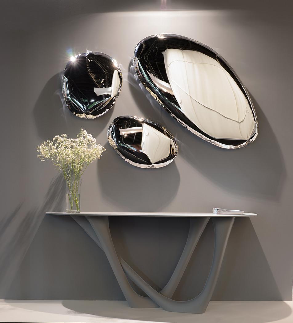 In Stock Tafla O3 Polished Stainless Steel Wall Mirror by Zieta For Sale 9