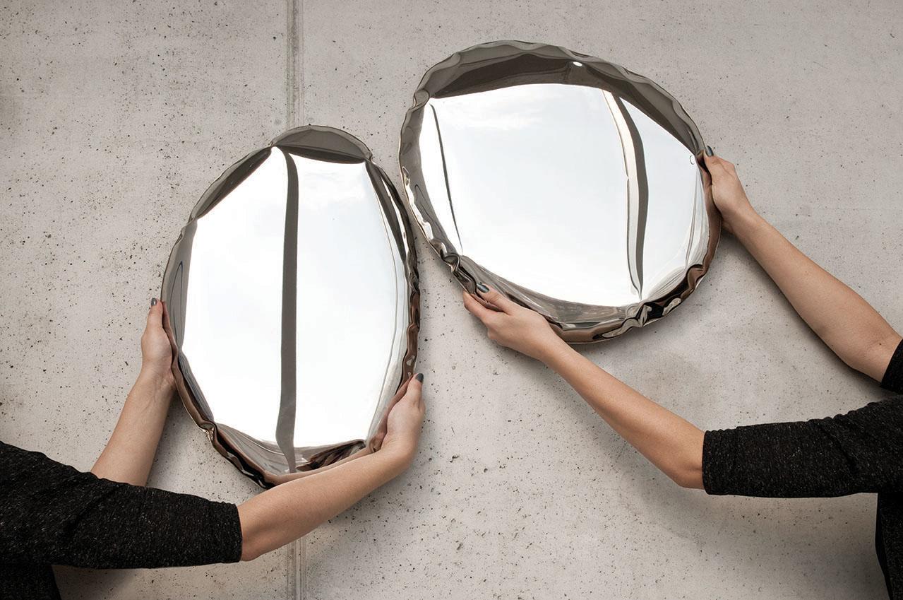In Stock Tafla O3 Polished Stainless Steel Wall Mirror by Zieta For Sale 2