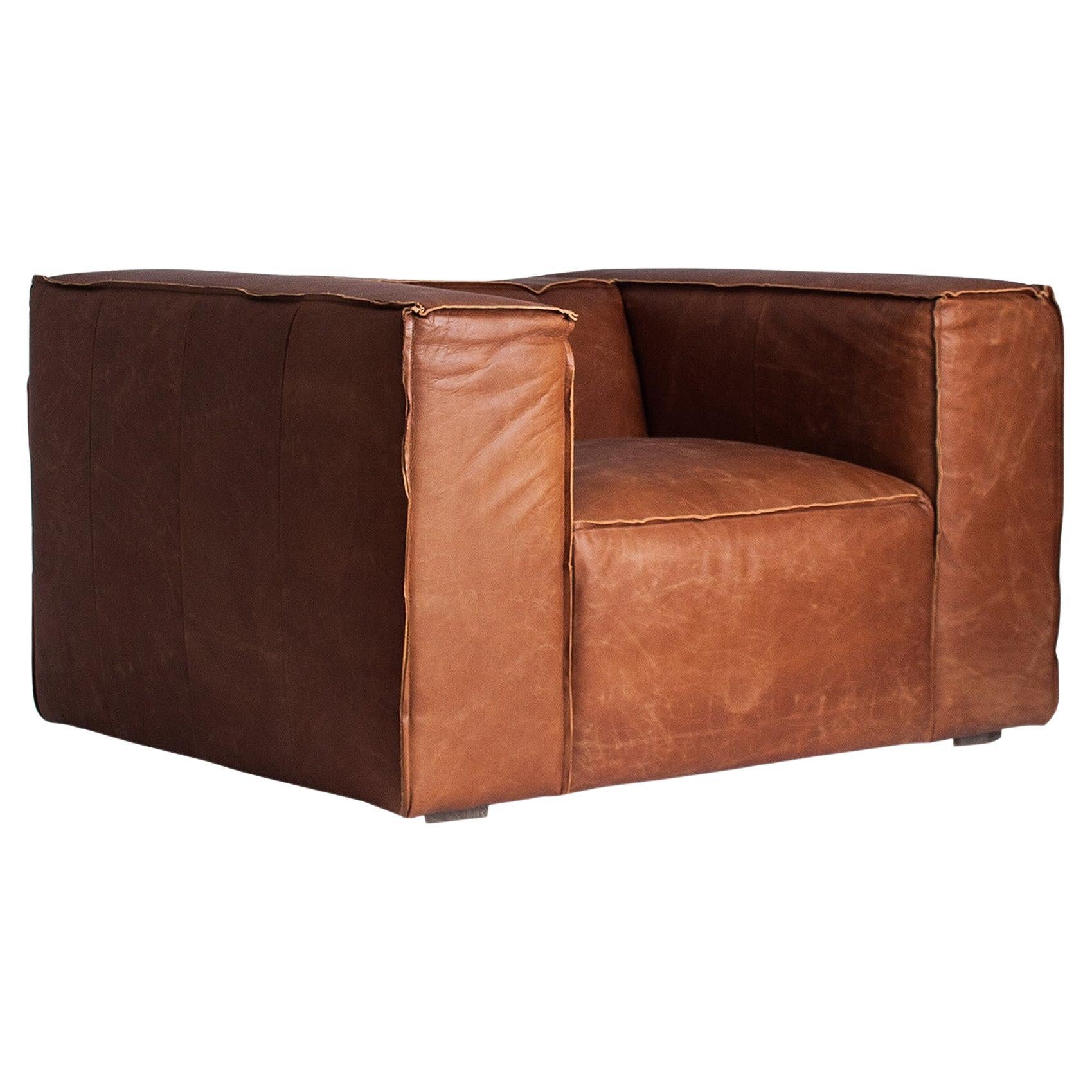 Fast Track, Vintage Style Armchair in Caramel Leather For Sale at 1stDibs