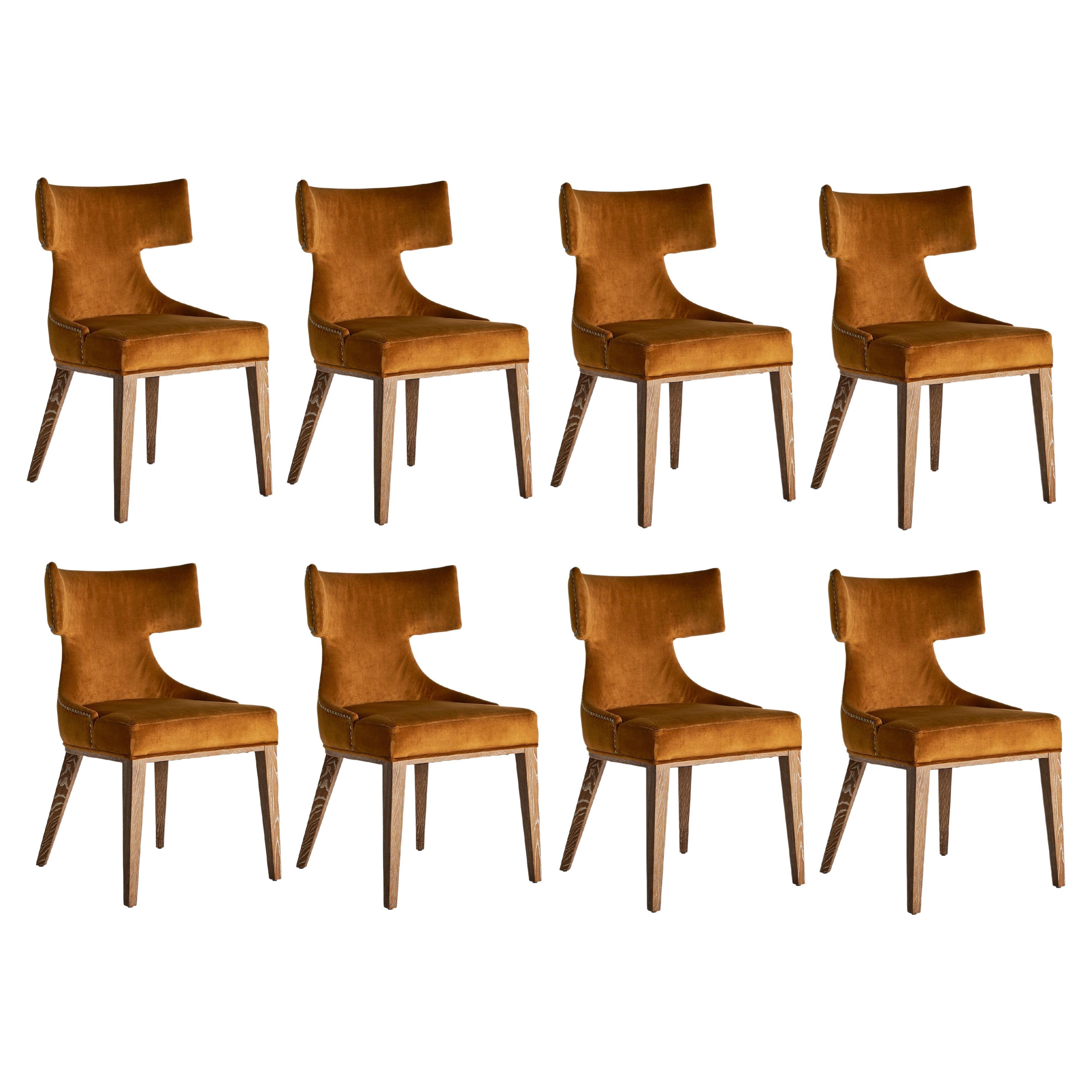 Fast Track, Vintage Style Dining Chairs in Burnt Orange Velvet For Sale