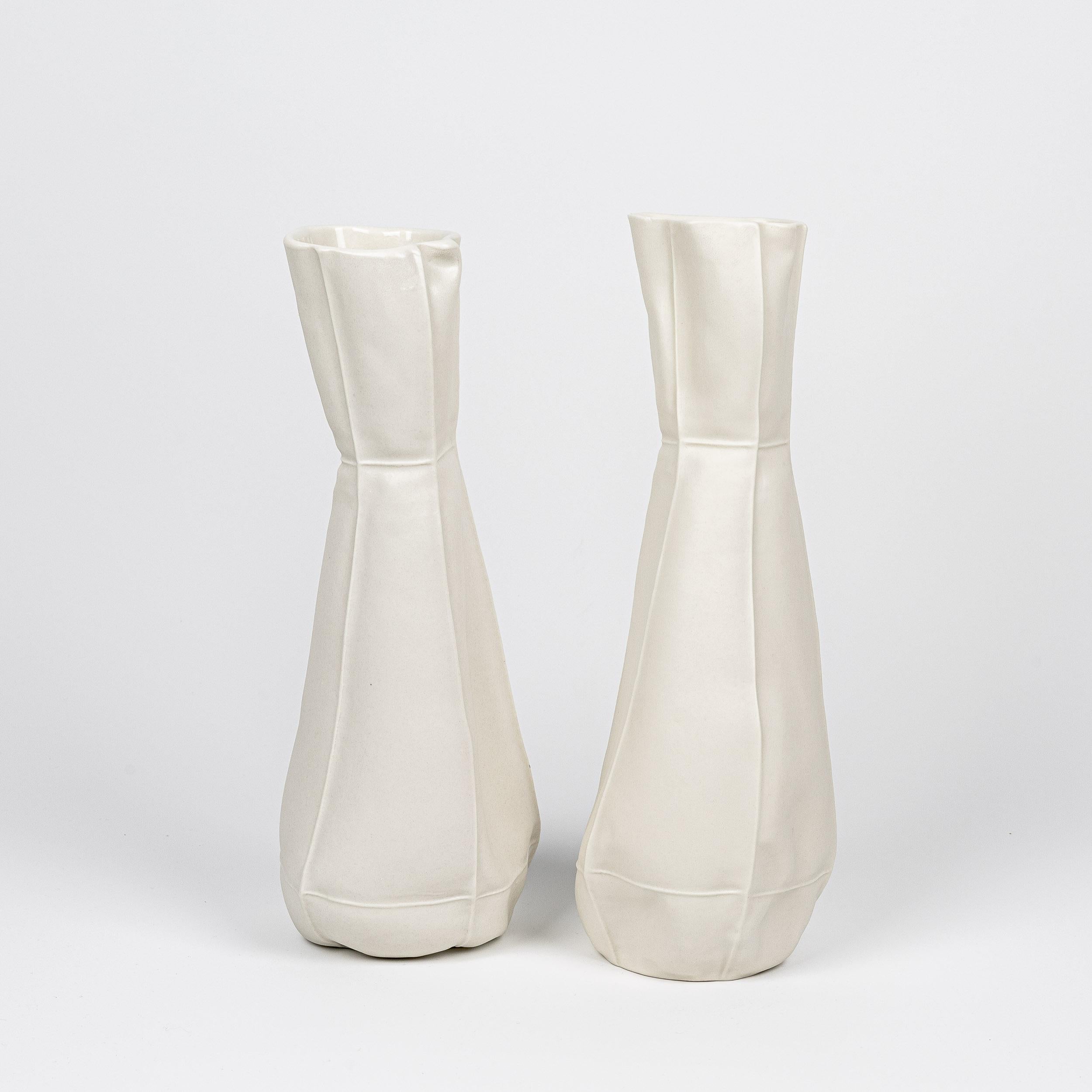 Modern White Ceramic Kawa Vase #13, Organic Porcelain Flower Vase, Leather-cast For Sale