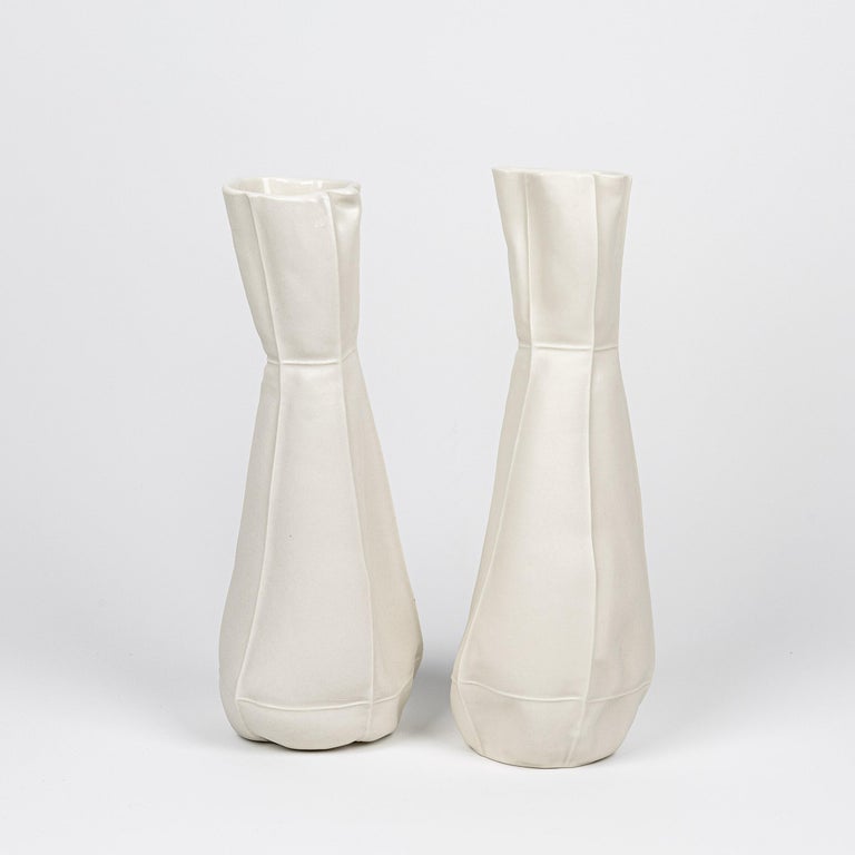 Modern In Stock, White Ceramic Kawa Vase #13, Organic Porcelain Flower Vase For Sale