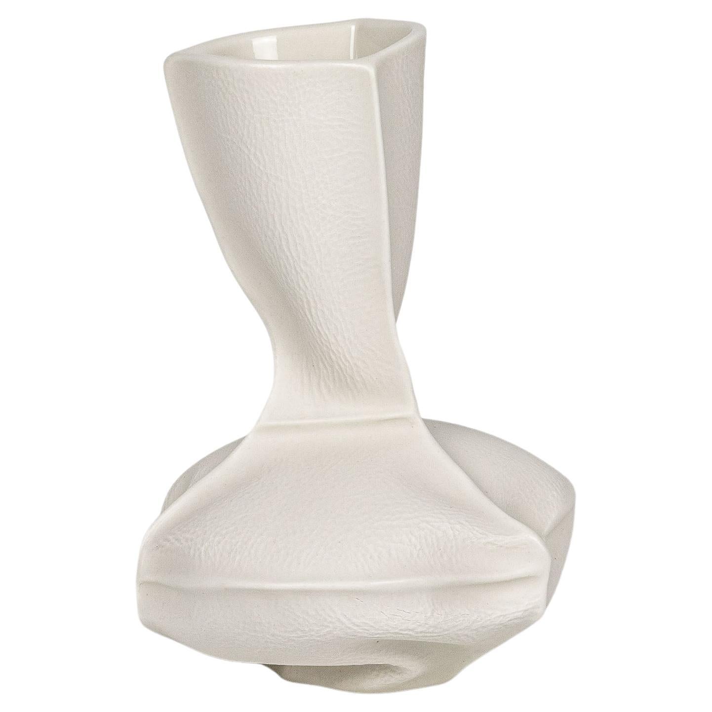 White Organic Ceramic Kawa Vase #15, Leather-Cast Porcelain Flower Vase For Sale