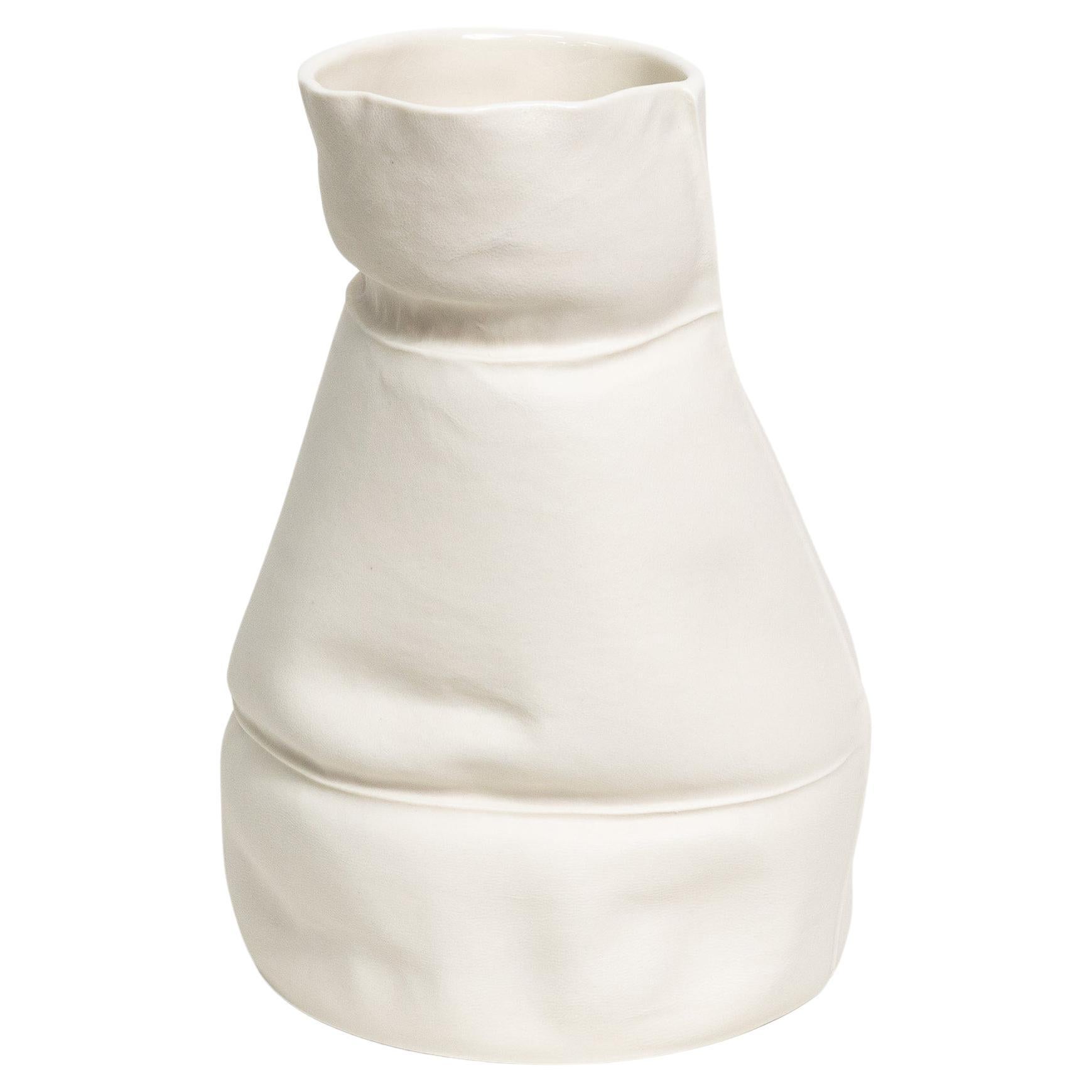 Organic White Ceramic Kawa Vase #16, Leather-Cast Porcelain Flower Vessel For Sale