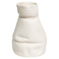 Organic White Ceramic Kawa Vase #16, Leather-Cast Porcelain Flower Vessel