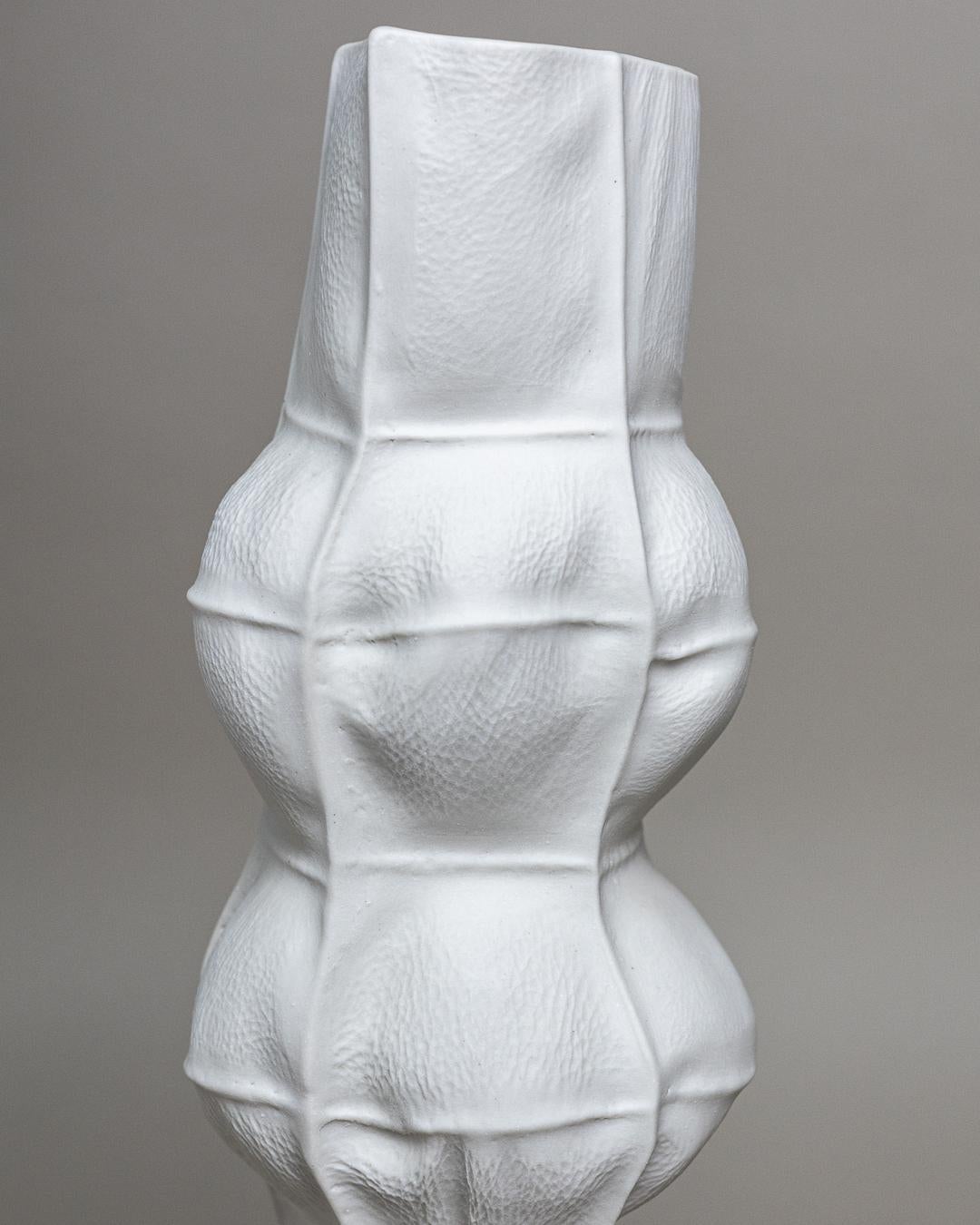 Hand-Crafted White Ceramic Kawa Vase #17, Organic Porcelain Flower Vase, Tactile For Sale