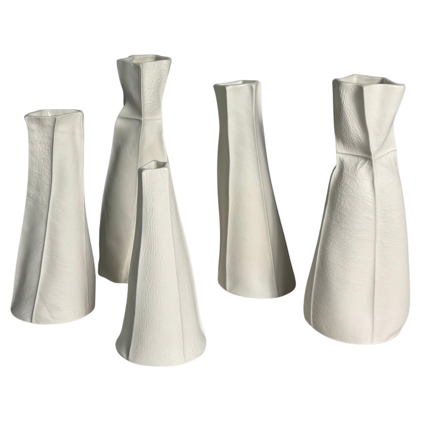 In-Stock, White Organic Ceramic Vase Cluster, Set of 5 Kawa Vases, Porcelain