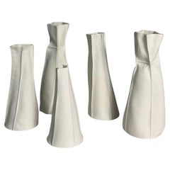 In-Stock, White Organic Ceramic Vase Cluster, Set of 5 Kawa Vases, Porcelain
