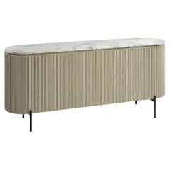 In-Stock,  White Washed Oak Sideboard with Slat Design