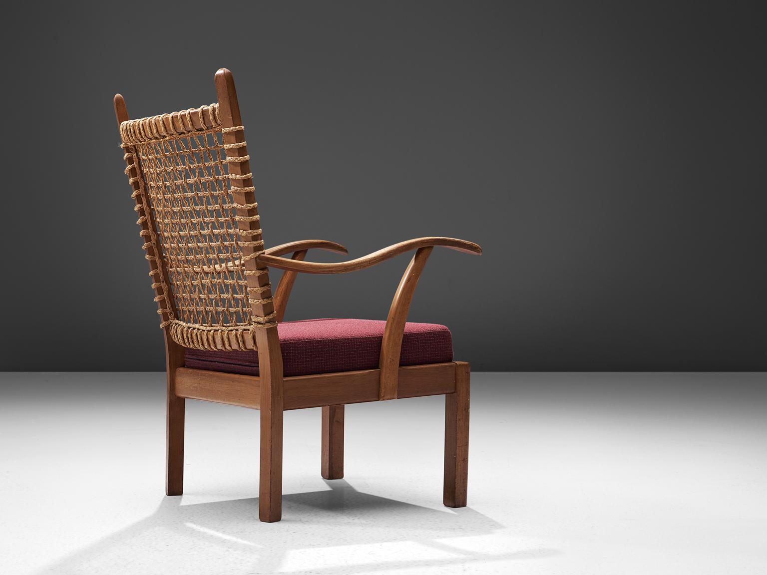 French in Style of Bas Van Pelt Armchair with Rope Back