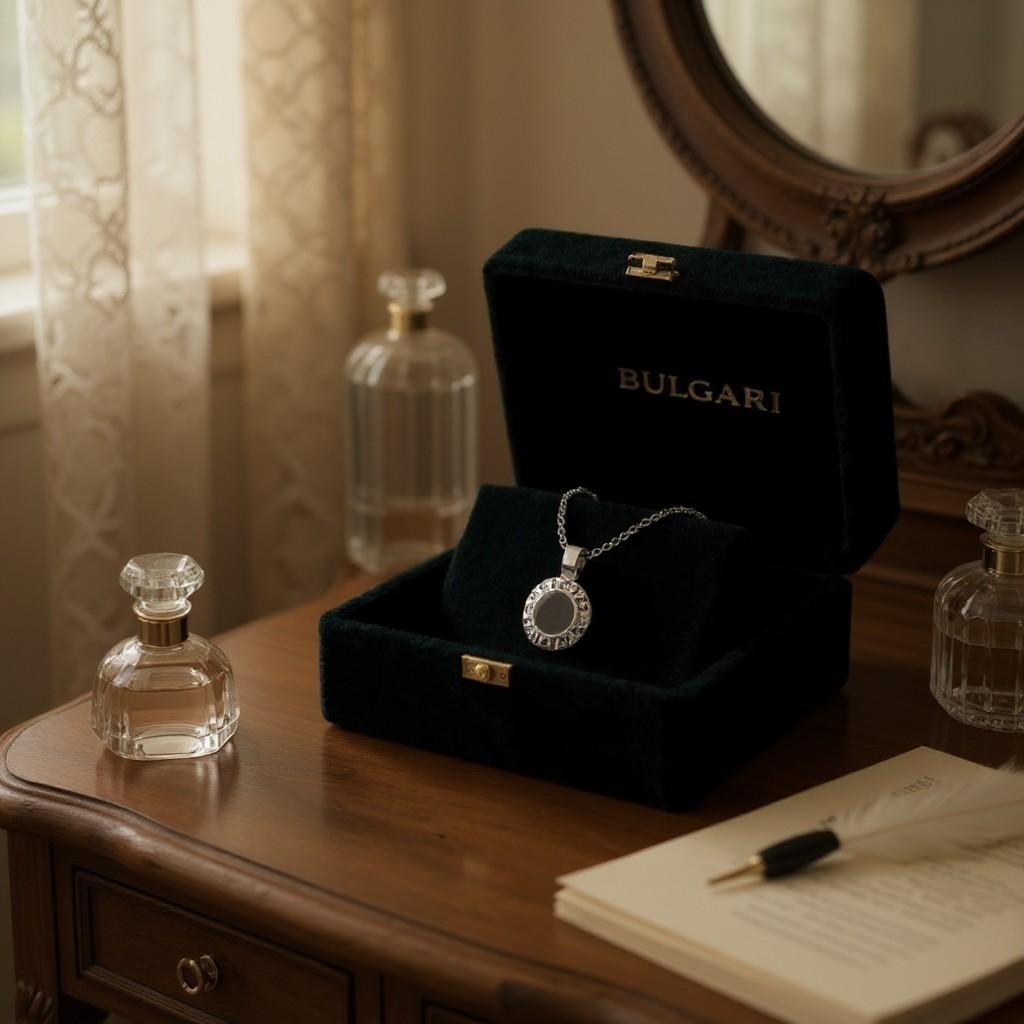 In Style of Bvlgari 950 Silber & Onyx Anhänger 18