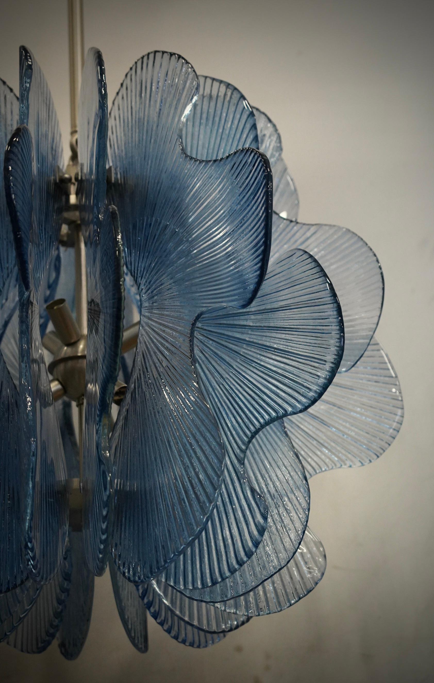 Italian In style of Fontana Arte Murano Aqua Blu Glass Chandeliers and Pendant, 1990 For Sale
