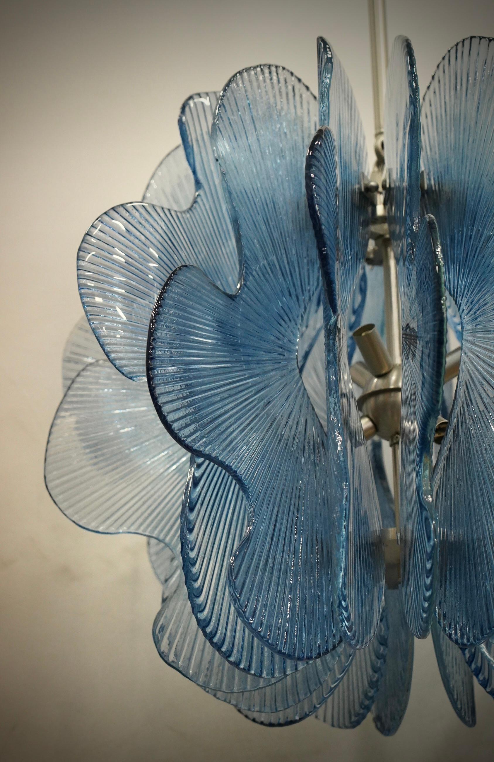 Murano Glass In style of Fontana Arte Murano Aqua Blu Glass Chandeliers and Pendant, 1990 For Sale