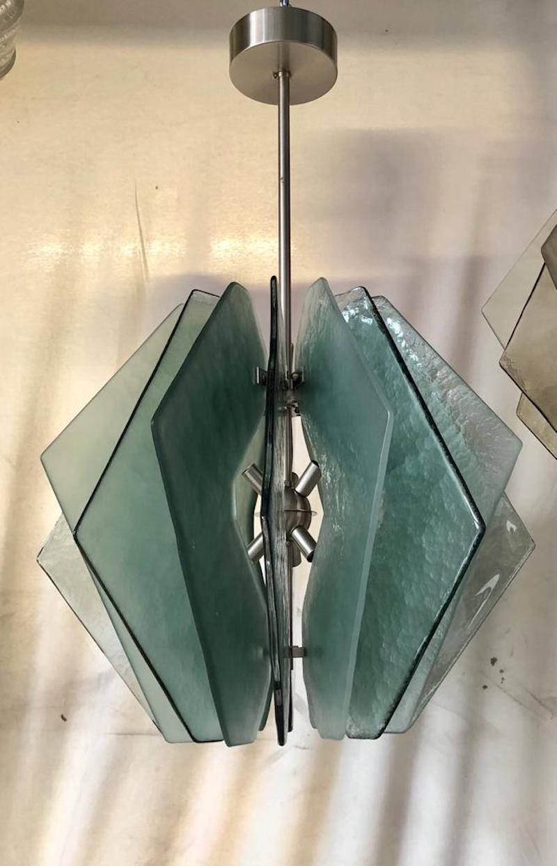Late 20th Century In style of Fontana Arte Murano Aqua Green Glass Chandeliers and Pendant, 1980 For Sale