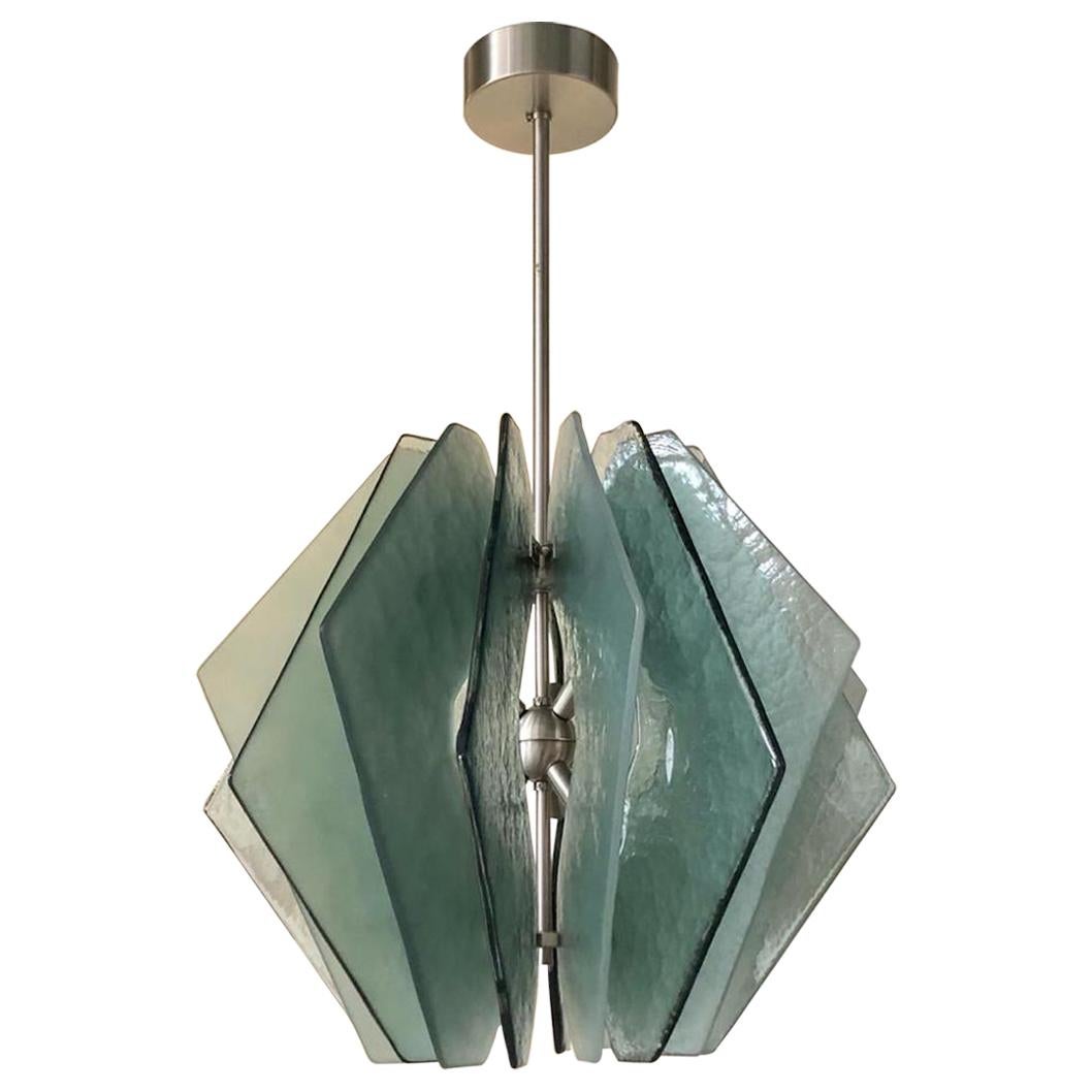 In style of Fontana Arte Murano Aqua Green Glass MidCentury Chandeliers, 1980