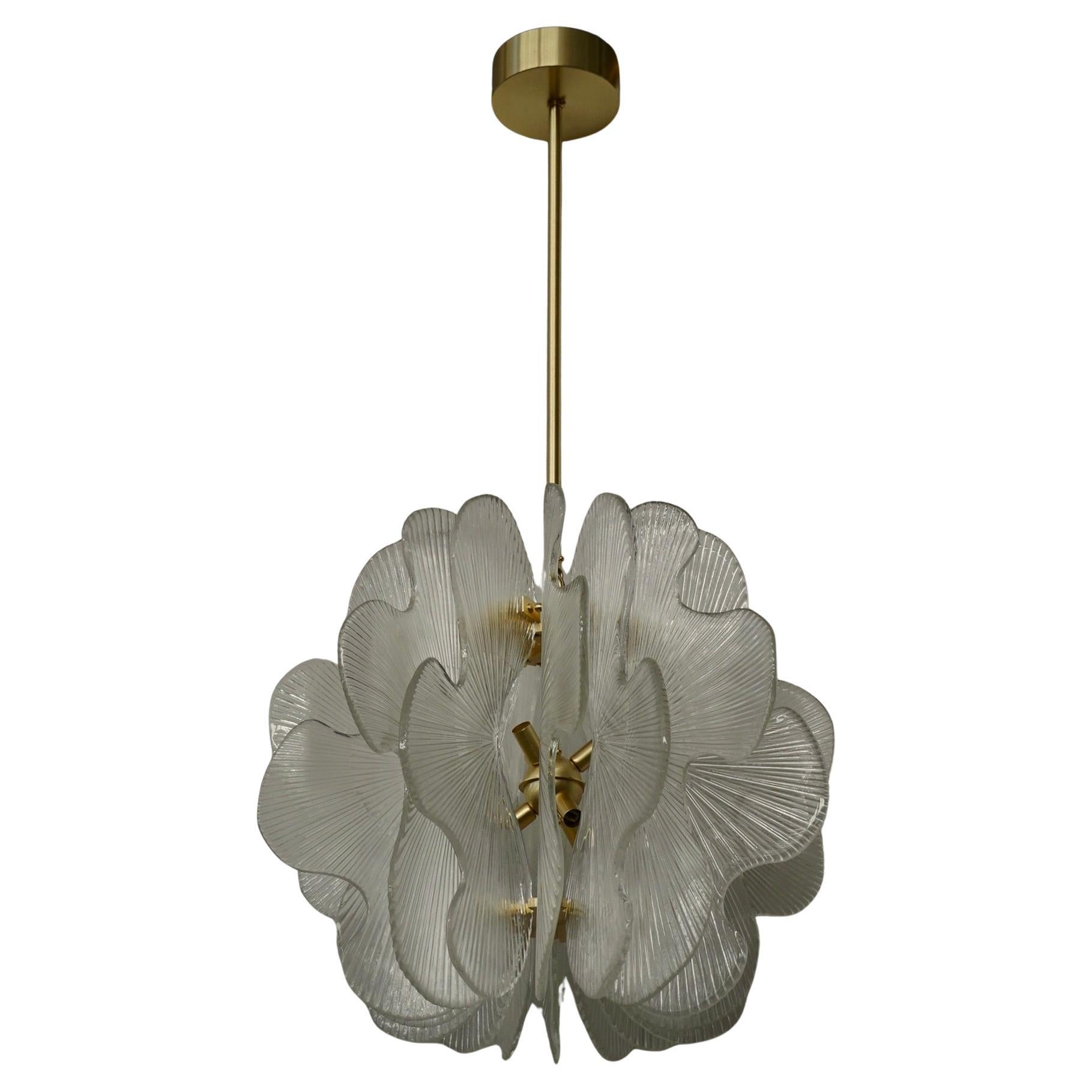 In style of Fontana Arte Murano Transparent Glass Chandeliers and Pendant, 2020