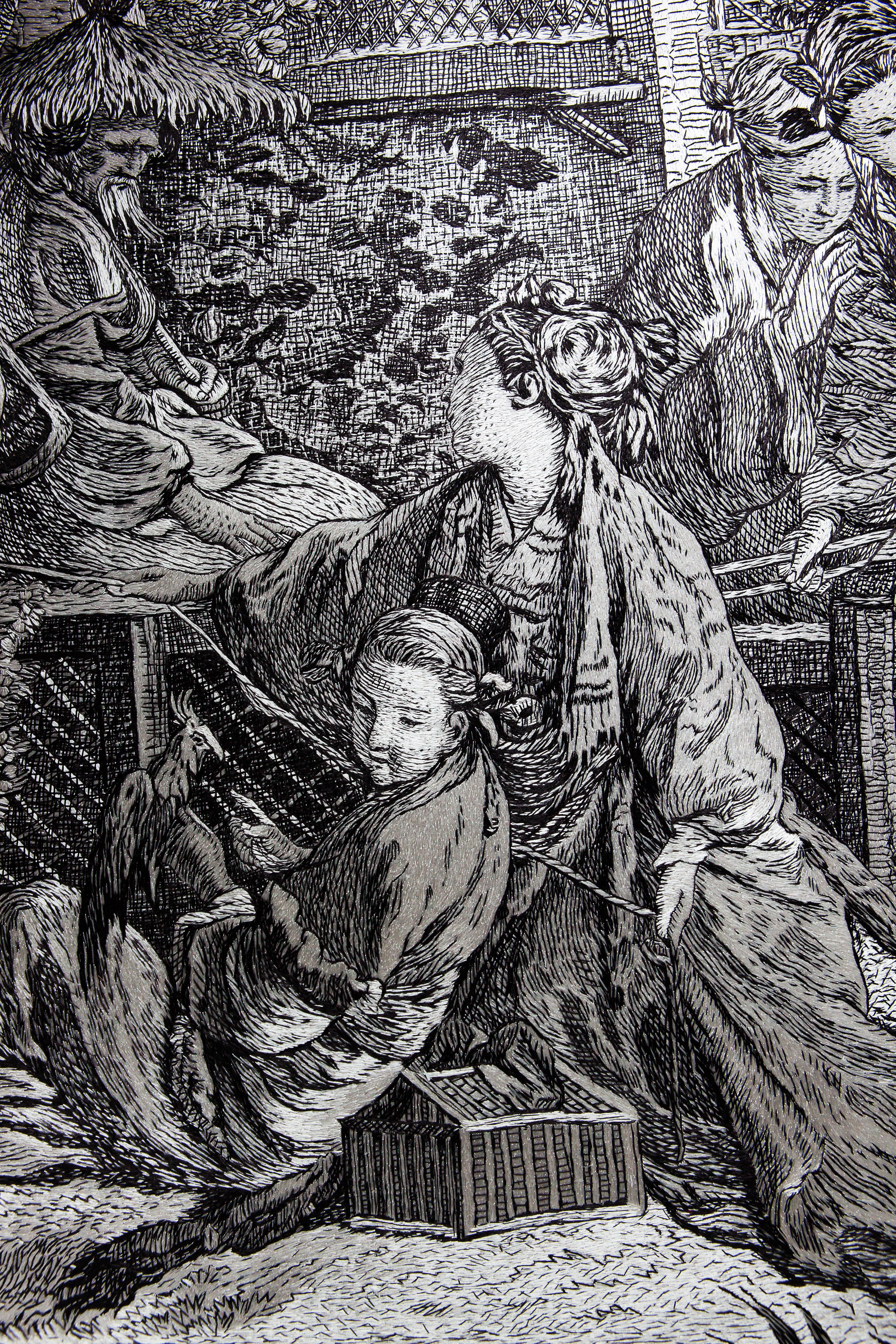 Wall Decoration In Style of François Boucher Silk Handmade Embroidered Tapestry For Sale 1