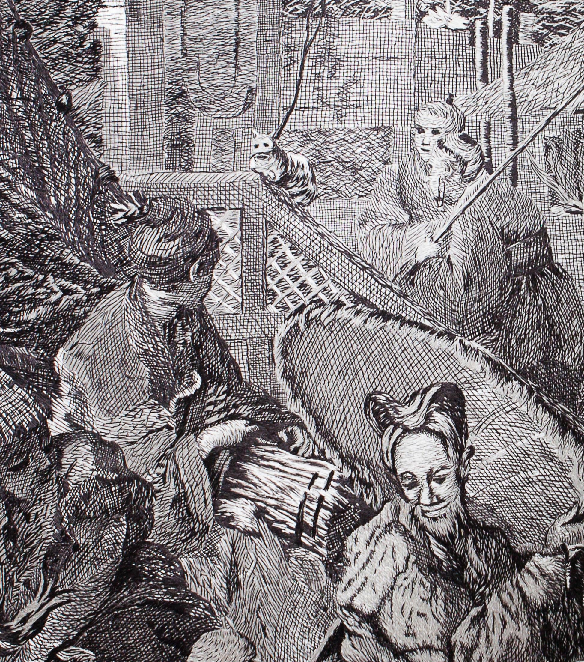 Wanddekoration im Stil von François Boucher Handgestickter Wandteppich aus Seide (21. Jahrhundert und zeitgenössisch) im Angebot