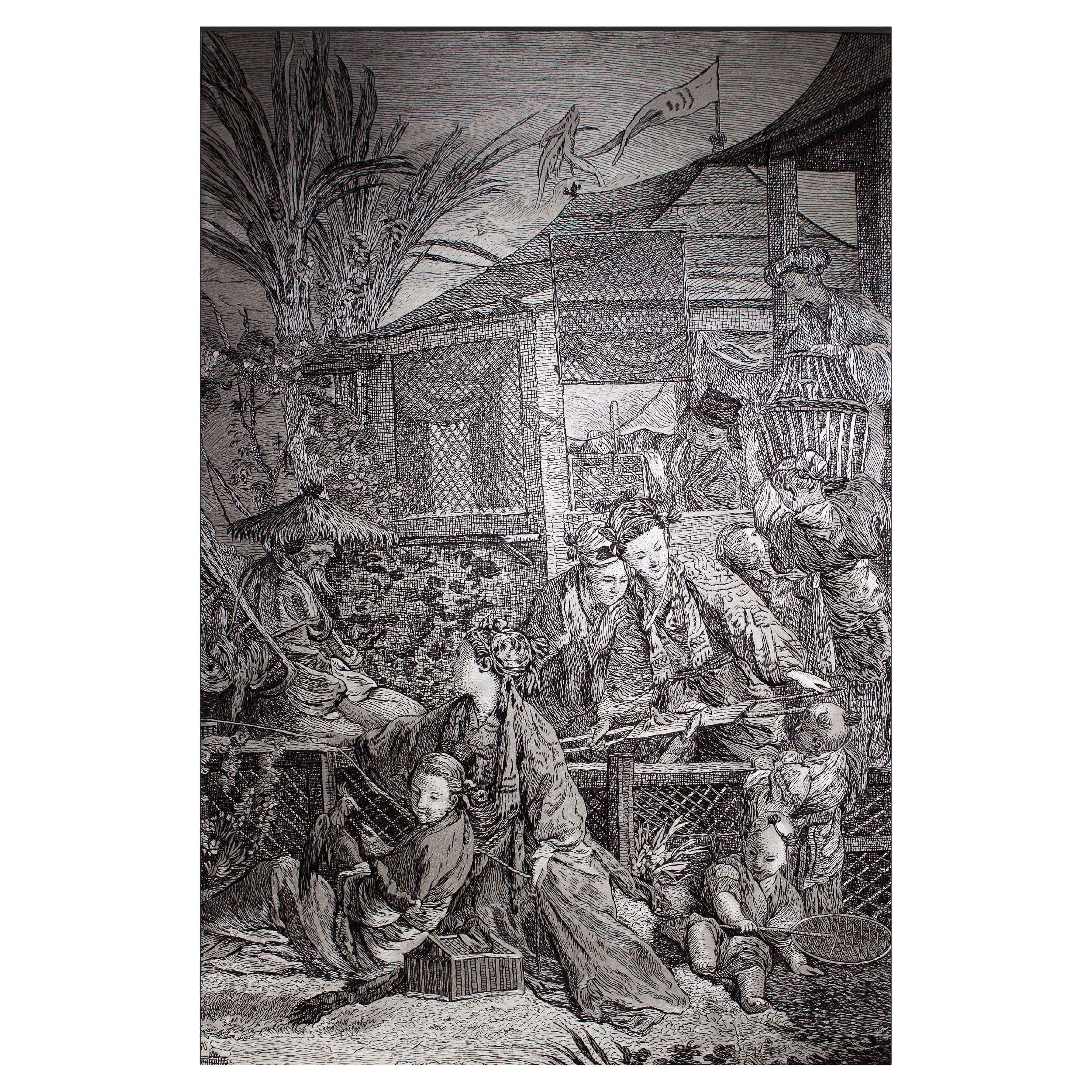 Wall Decoration In Style of François Boucher Silk Handmade Embroidered Tapestry