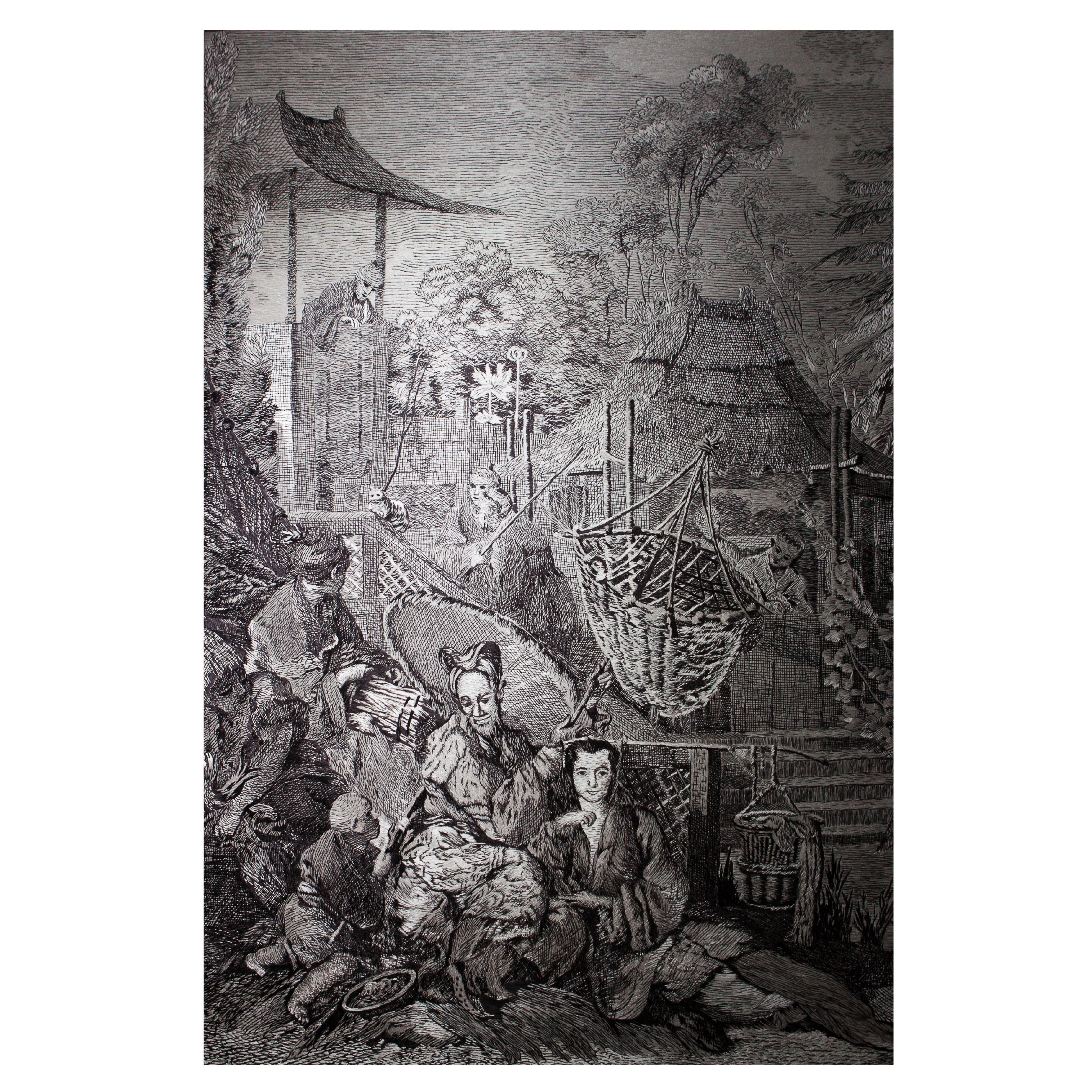 Wall Decoration In Style of François Boucher Silk Handmade Embroidered Tapestry