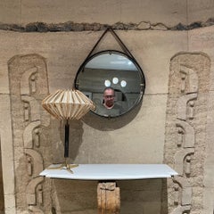 Round Wall Mirror Equestrian Leather Style of Jacques Adnet