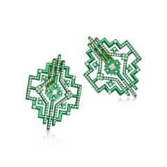 In Sync Earrings in Green Nano-Ceramic Coated 18 Karat Gold with Diamonds